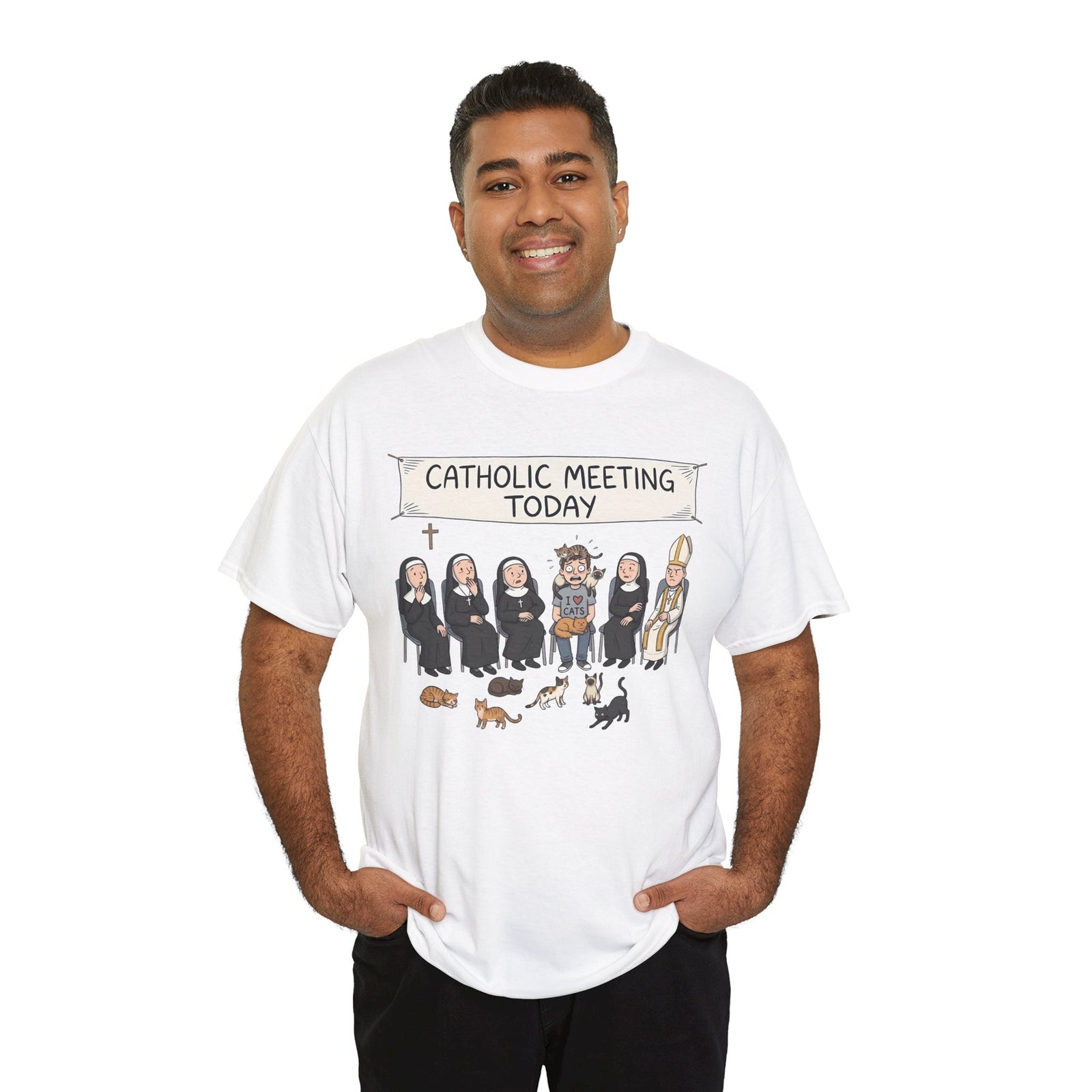 Catholic Meeting Today Funny Cat Lovers T-Shirt