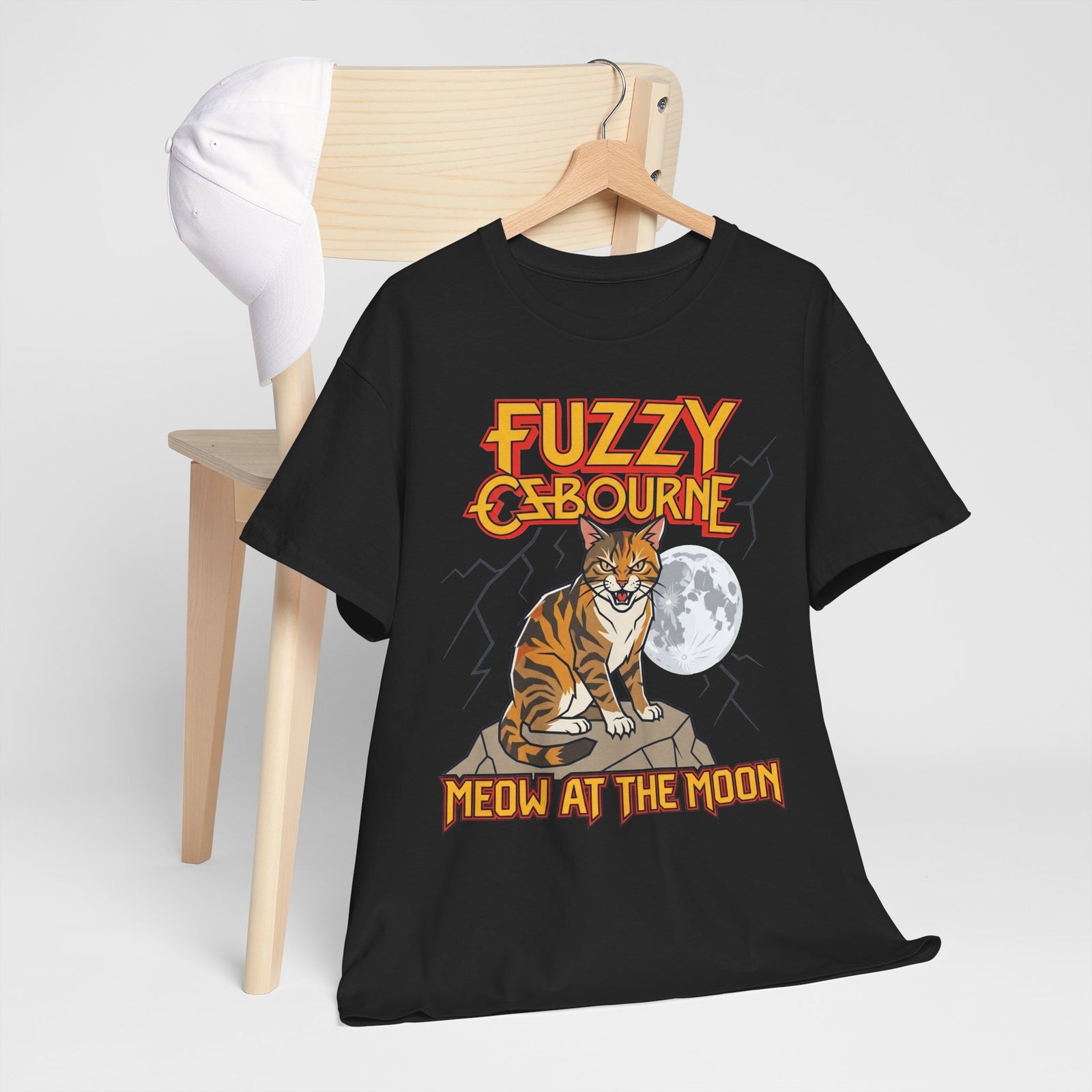 Fuzzy Osbourne "Meow at the Moon" Graphic Tee - Retro Cat Band Shirt
