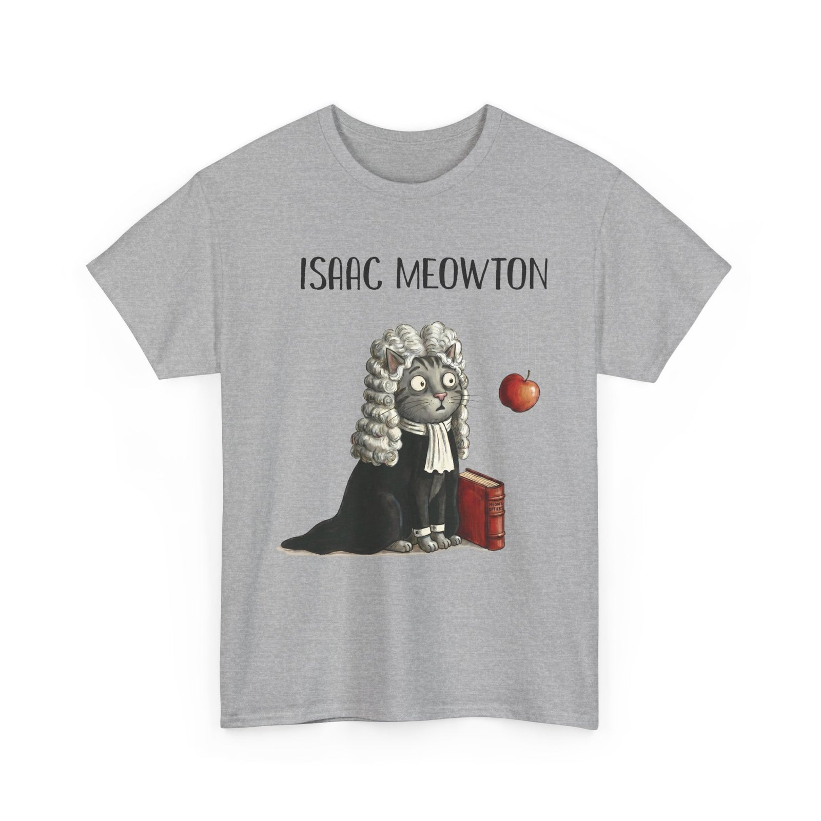 Isaac Meowton T-Shirt — Funny Science Pun Cat Gravity Graphic Tee