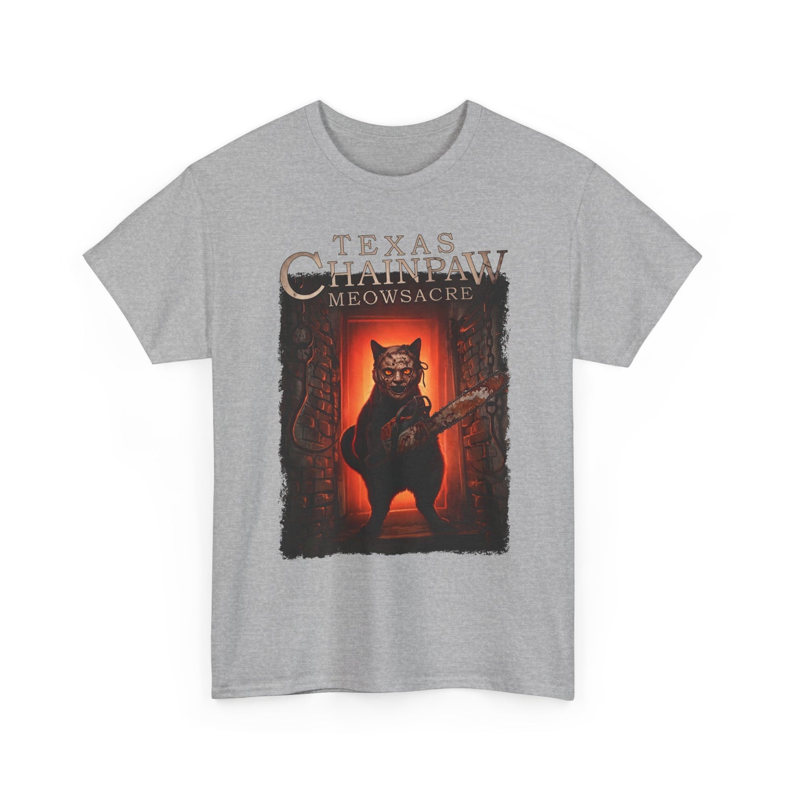 Texas Chainpaw Meowsacre T-Shirt — Funny Horror Black Cat Parody Tee
