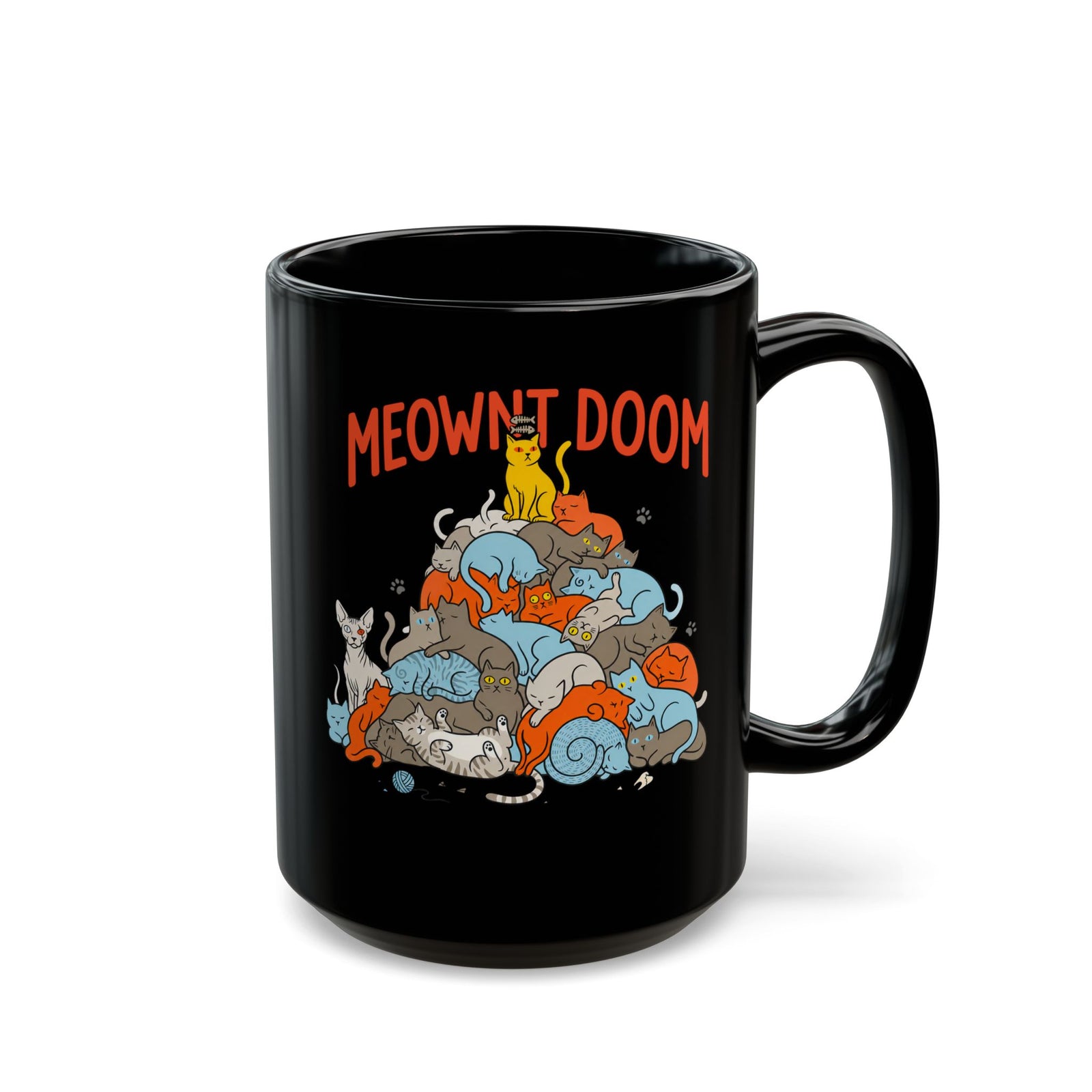 Meownt Doom Black Mug — Funny Cat 'meownt doom' Graphic Mug