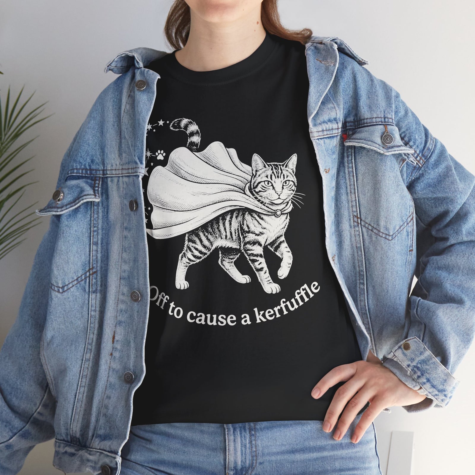 Cat Cape T-Shirt — "Off to cause a kerfuffle" Cute Mischief Cat Tee