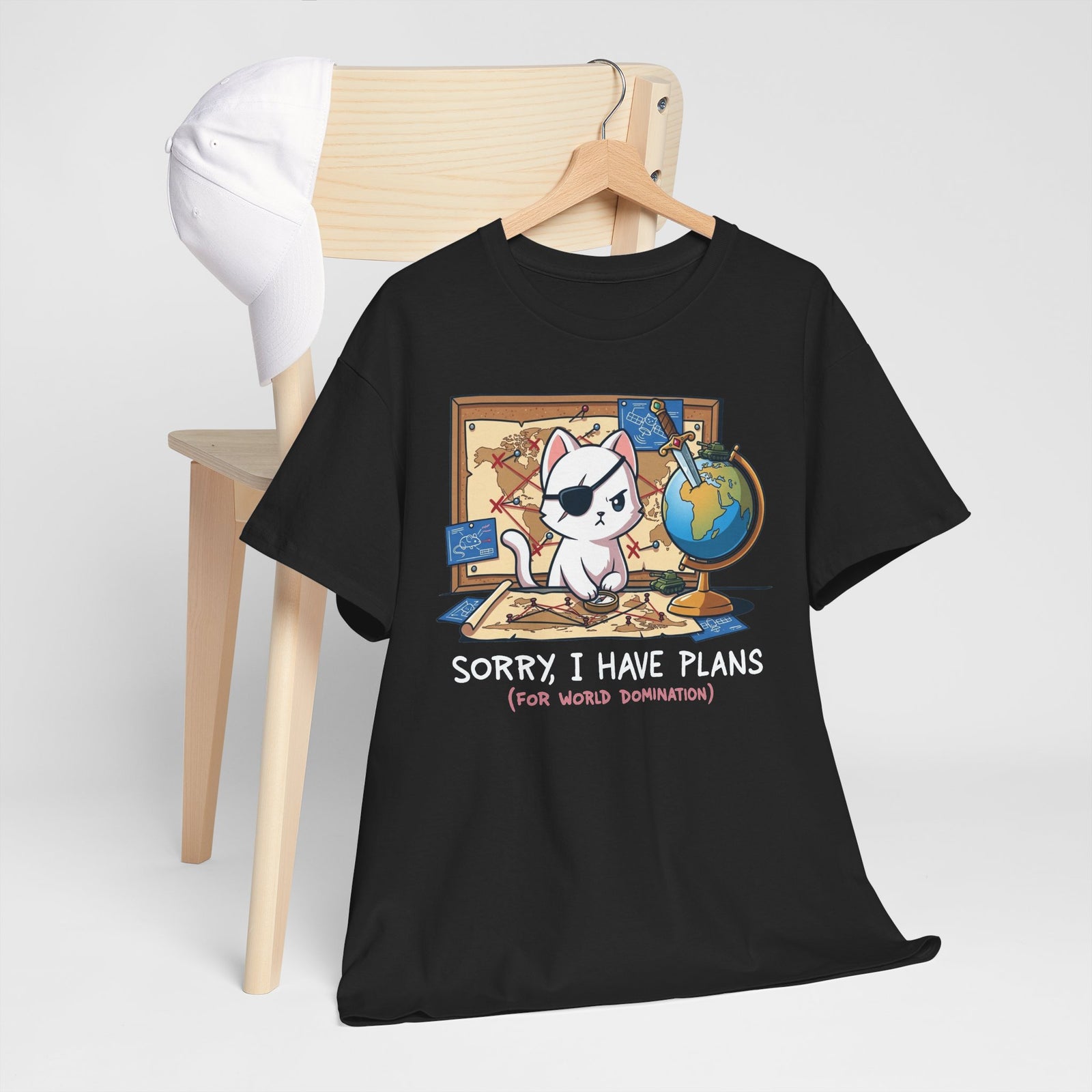 Travel Planner Cat T-Shirt — “Sorry I Have Plans (with World Domination)”