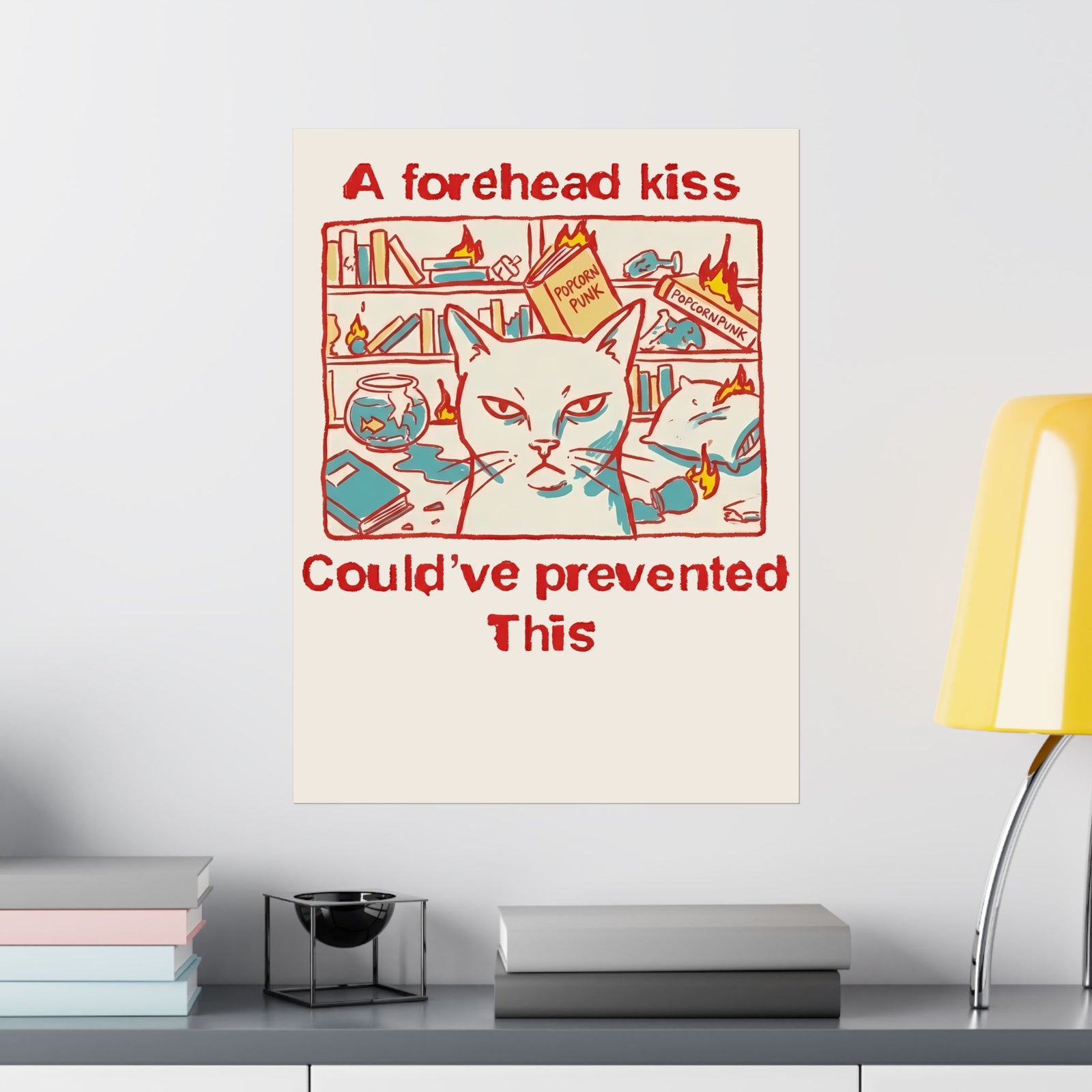 Naughty Cat Forehead Kiss Poster - Funny Cat Lover Poster
