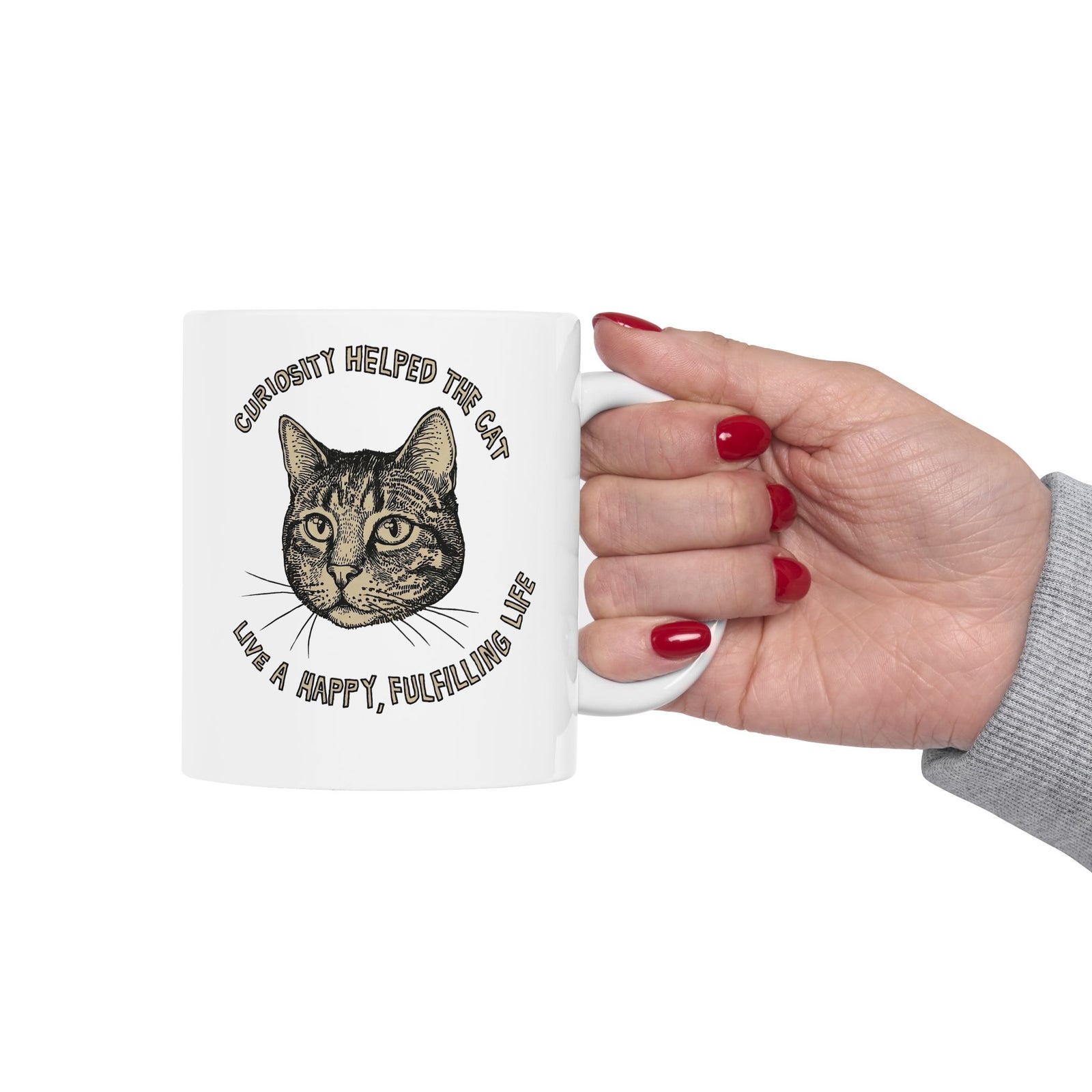 Curiosity Helped The Cat Ceramic Mug — Funny Cat Lover Mug