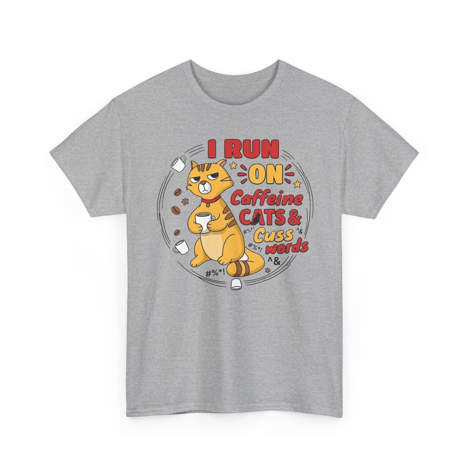 Caffeine, Cats & Cuss Words Tee Funny Cat Lover Coffee Shirt