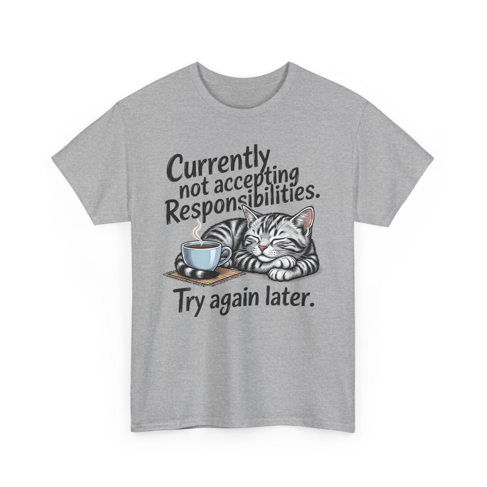 Cat Nap Tee — “Currently Not Accepting Responsibilities, Try Again Later” Graphic T-Shirt