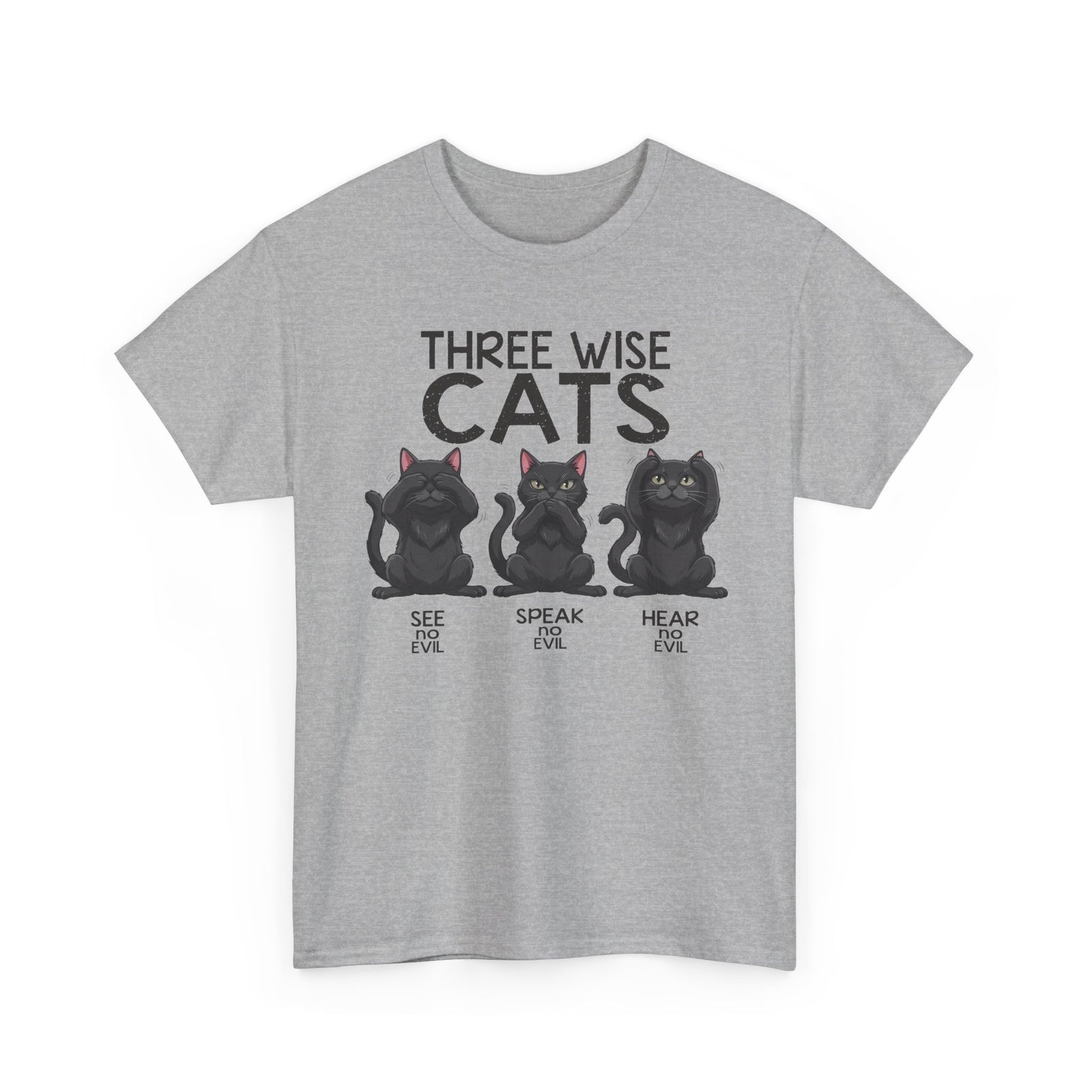 Three Wise Cats T-Shirt — See Speak Hear No Evil Black Cat Graphic