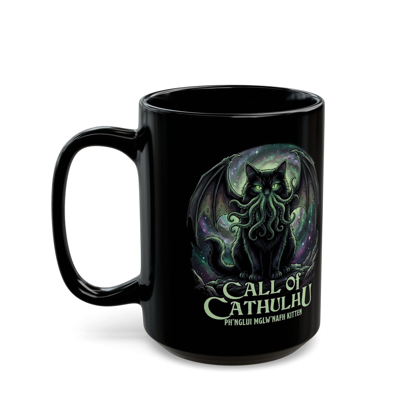 Cathulhu Black Mug — Cute Cthulhu Cat Graphic Mug