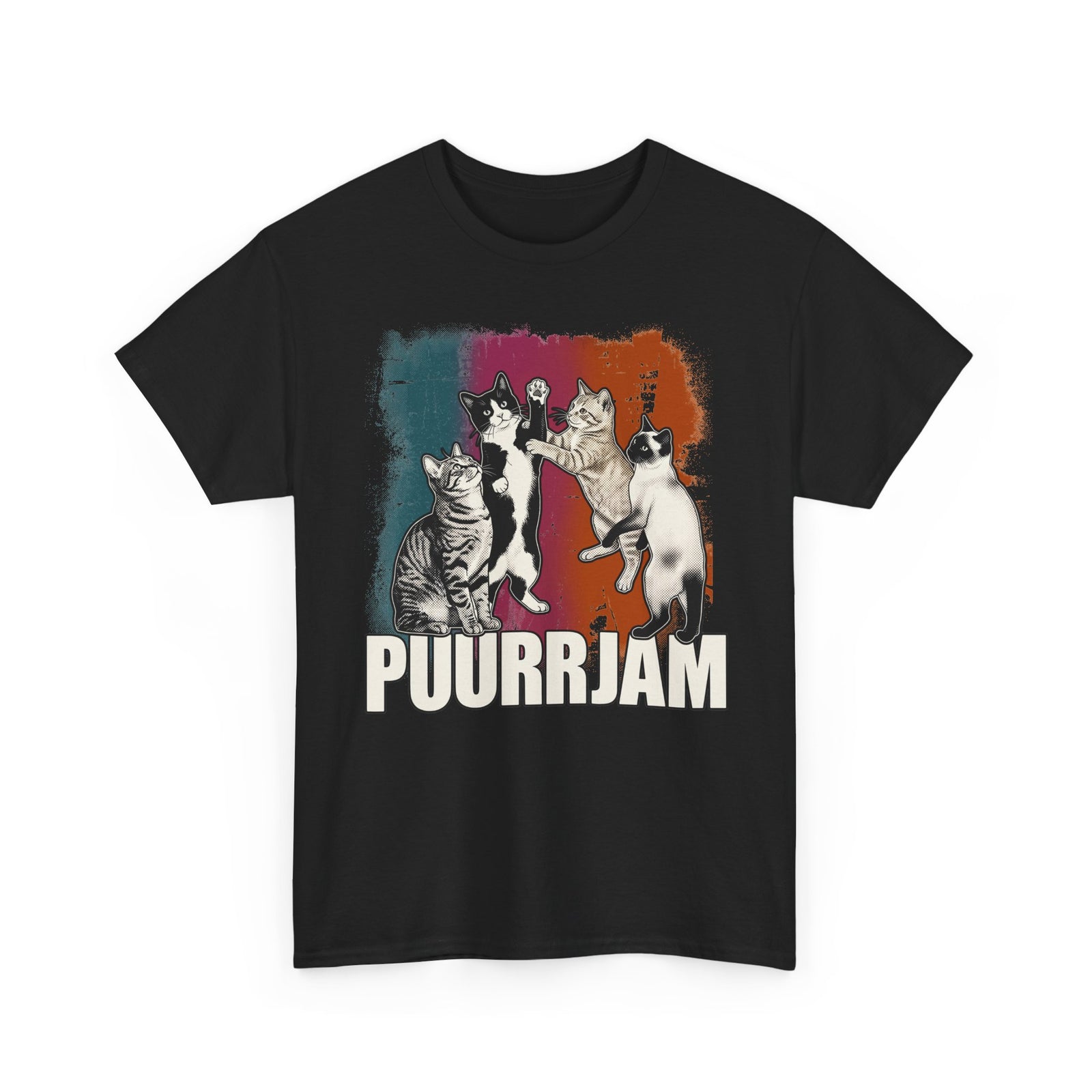 Purrjam Cat Band T‑Shirt — Vintage Retro Feline Music Graphic Tee