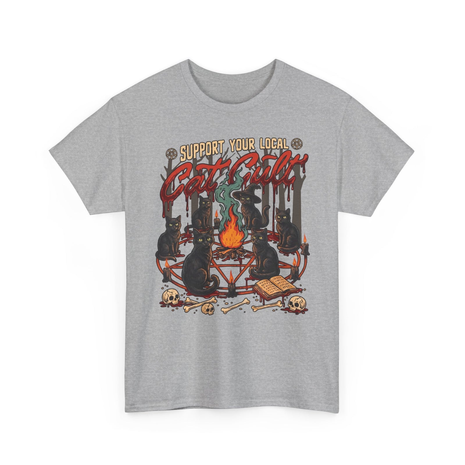Support Your Local Cat Cult T-Shirt — Witchy Occult Black Cats Tee
