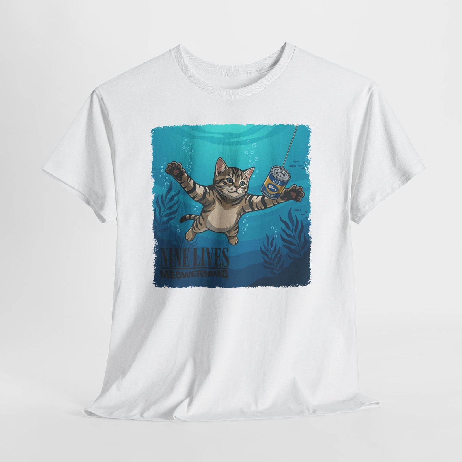 T-Shirt — 'Nine Lives' Diving Cat Graphic Tee