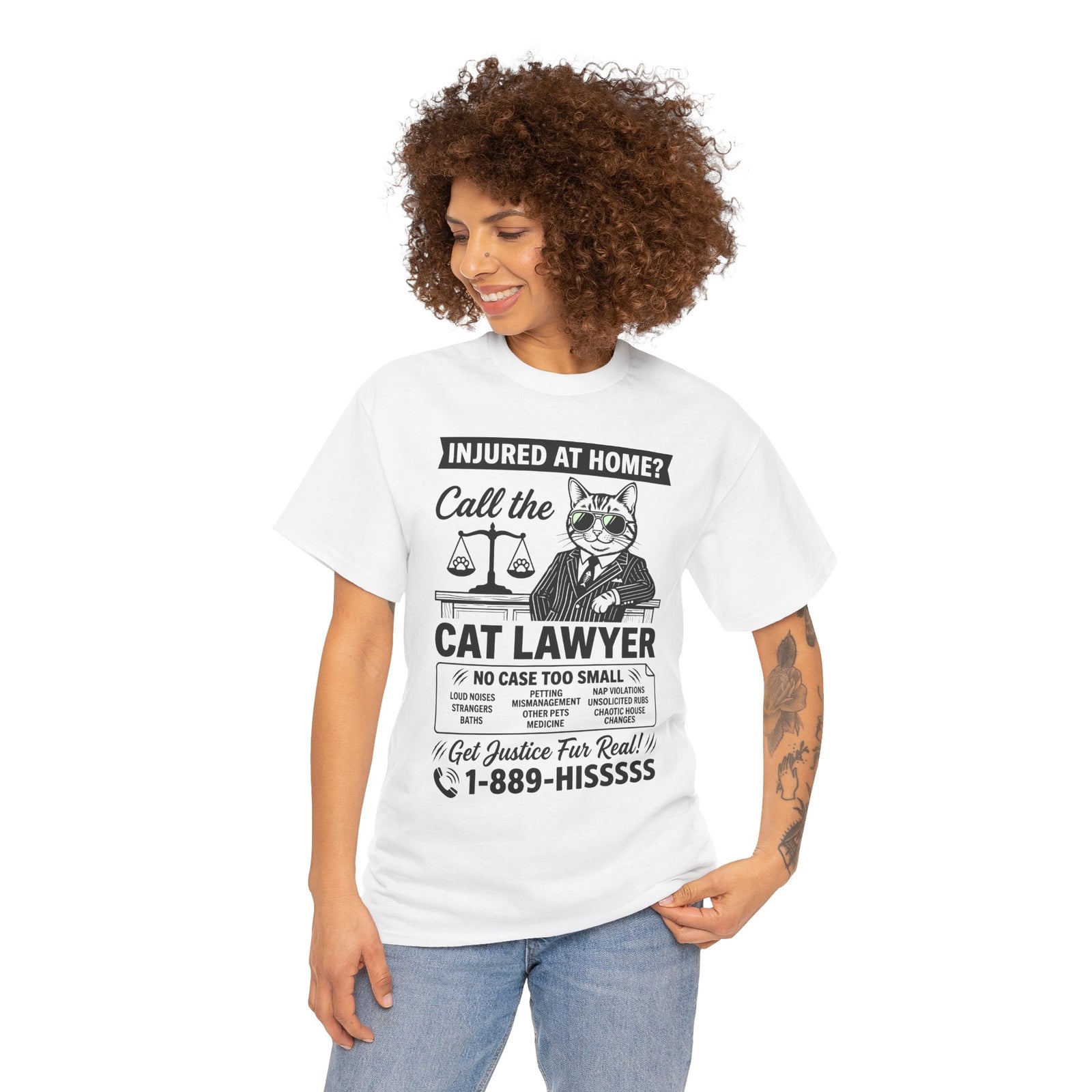 Cat Lawyer T‑Shirt – Funny Injured at Home Legal Cat Tee (Call the Cat Lawyer)