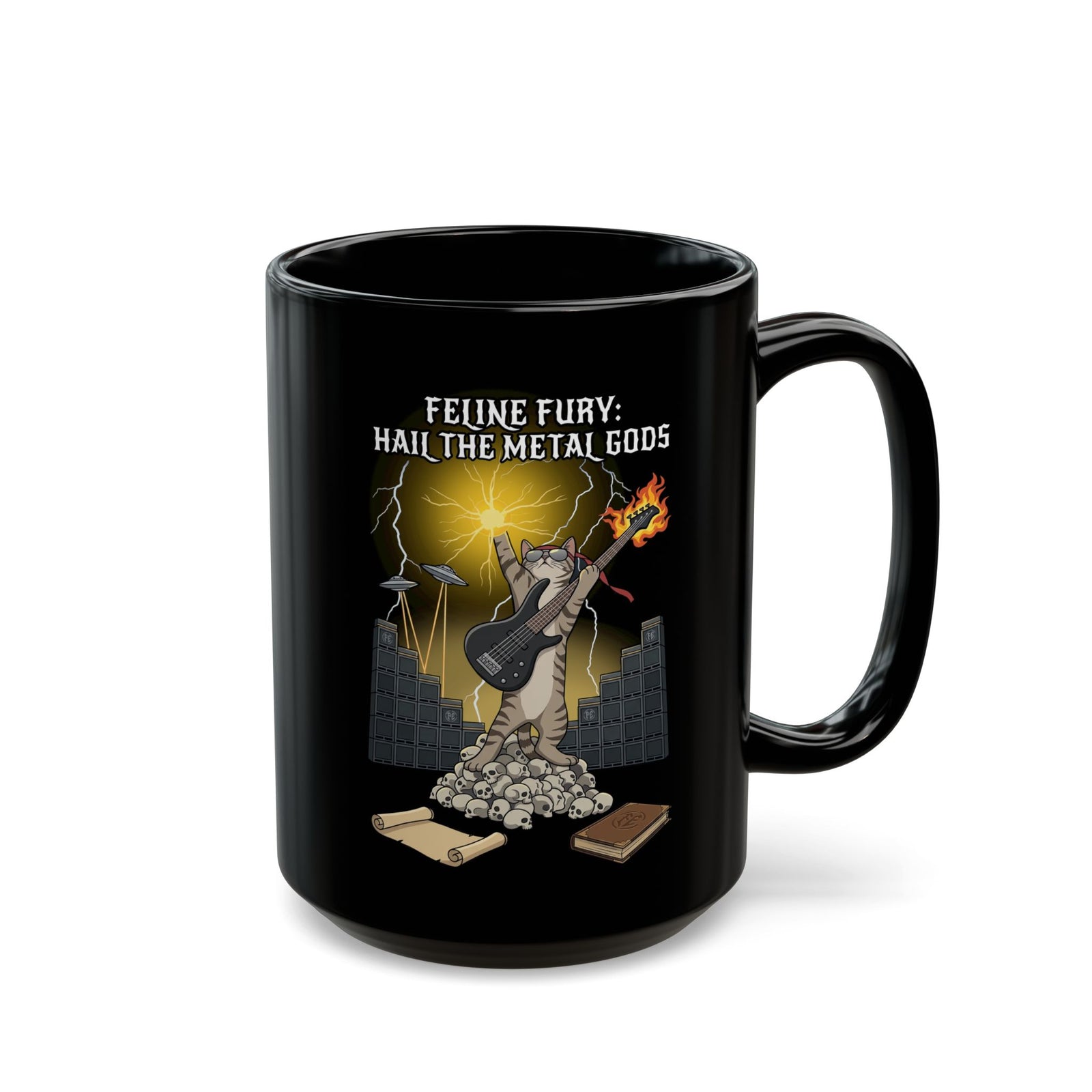 Felines Furry Black Mug — Cute Cat Graphic Mug for Cat Lovers