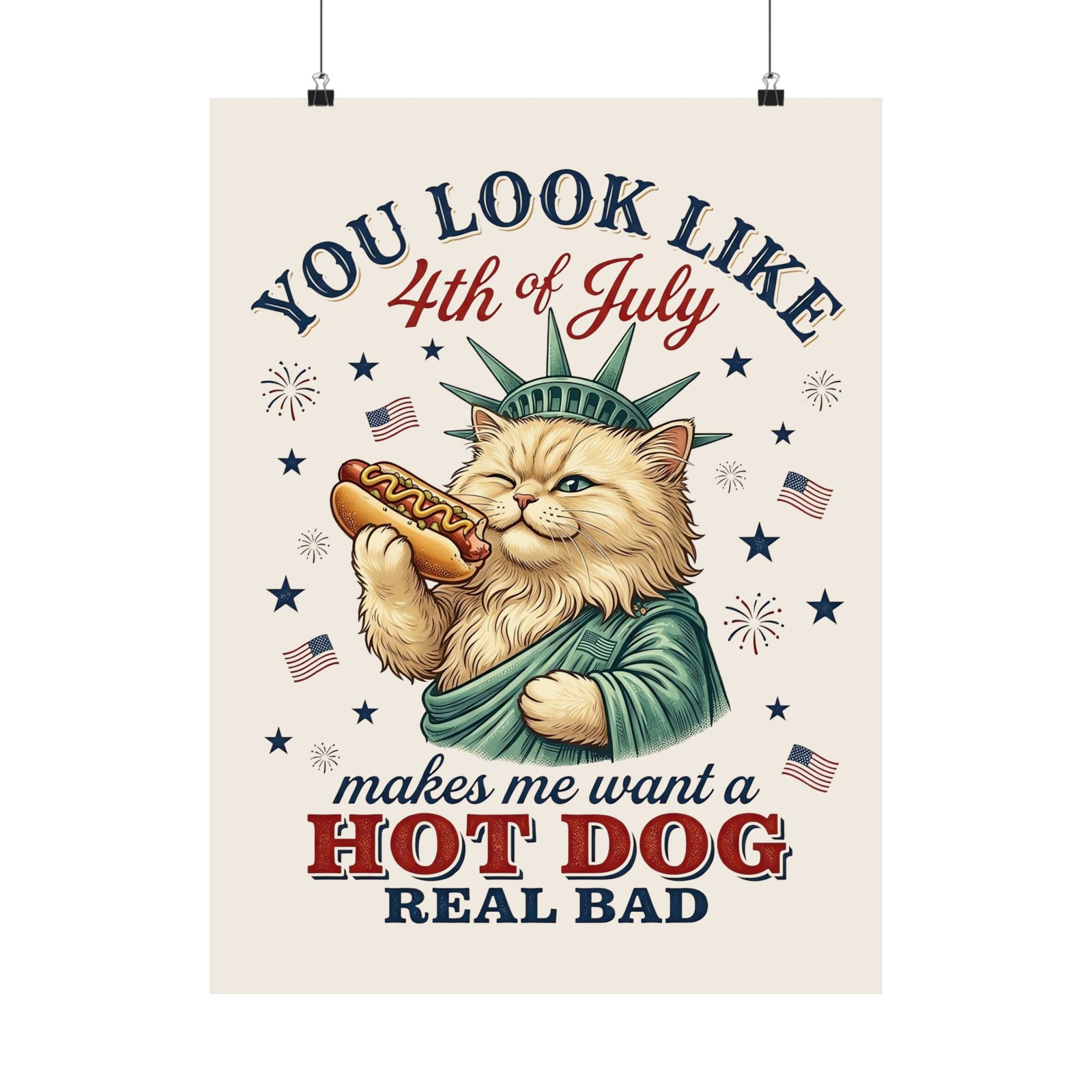 4th of July Cat & Hot Dog Poster — Patriotic Fourth of July Poster