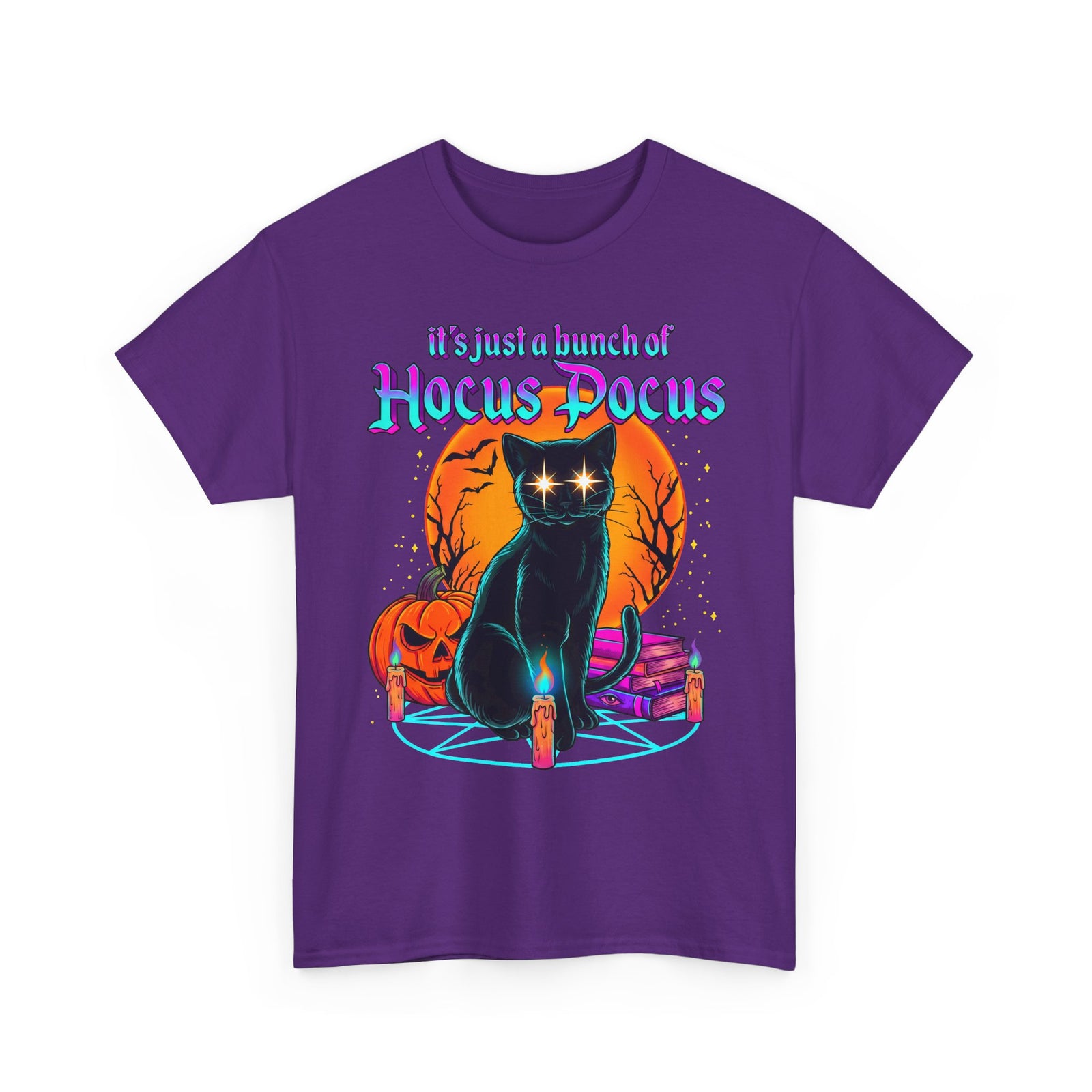 It's Just A Bunch Of Hocus Pocus Black Cat T-Shirt — Witchy Halloween Magic Tee