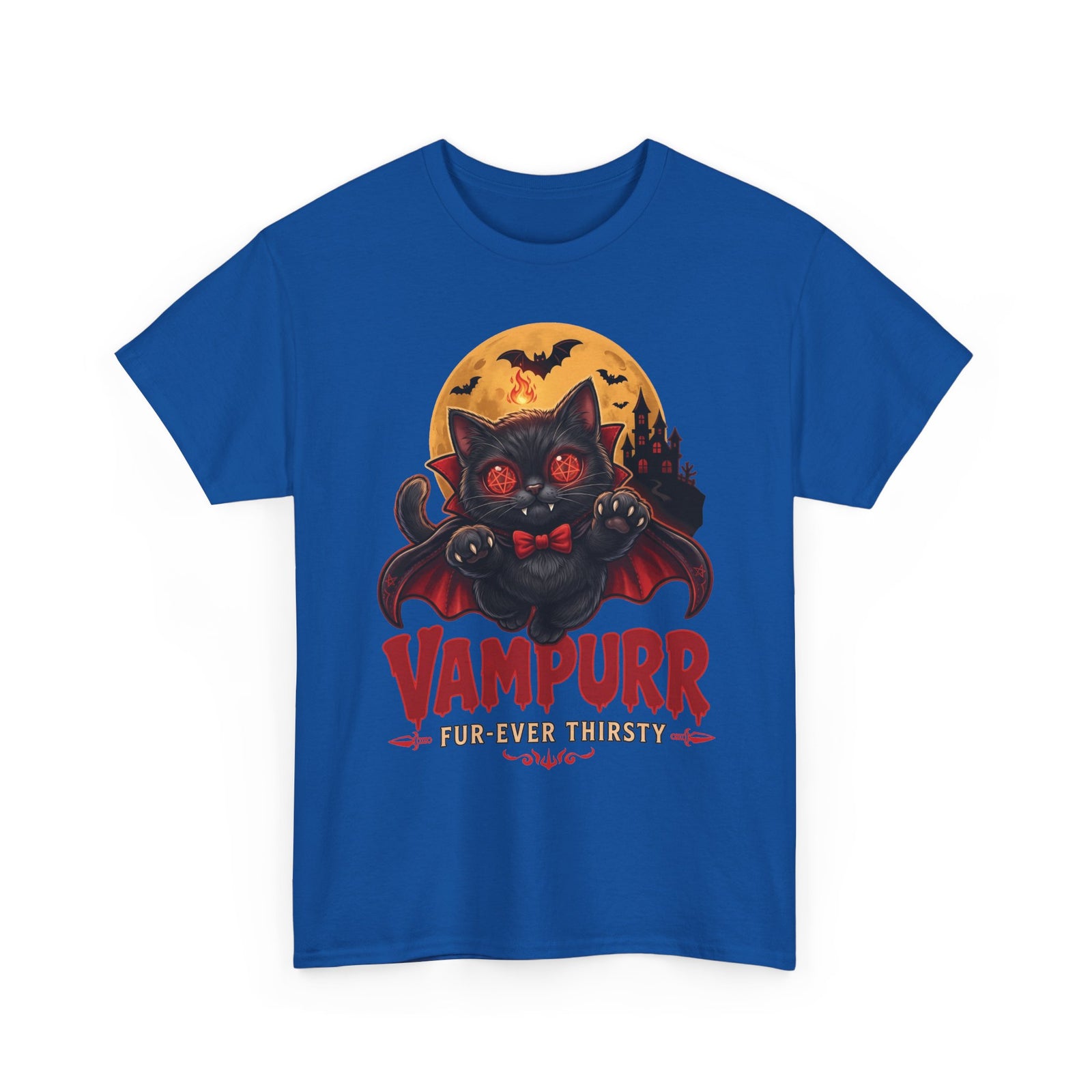 Vampurr Fur-Ever Thirsty Cat T-Shirt — Spooky Halloween Vampire Tee