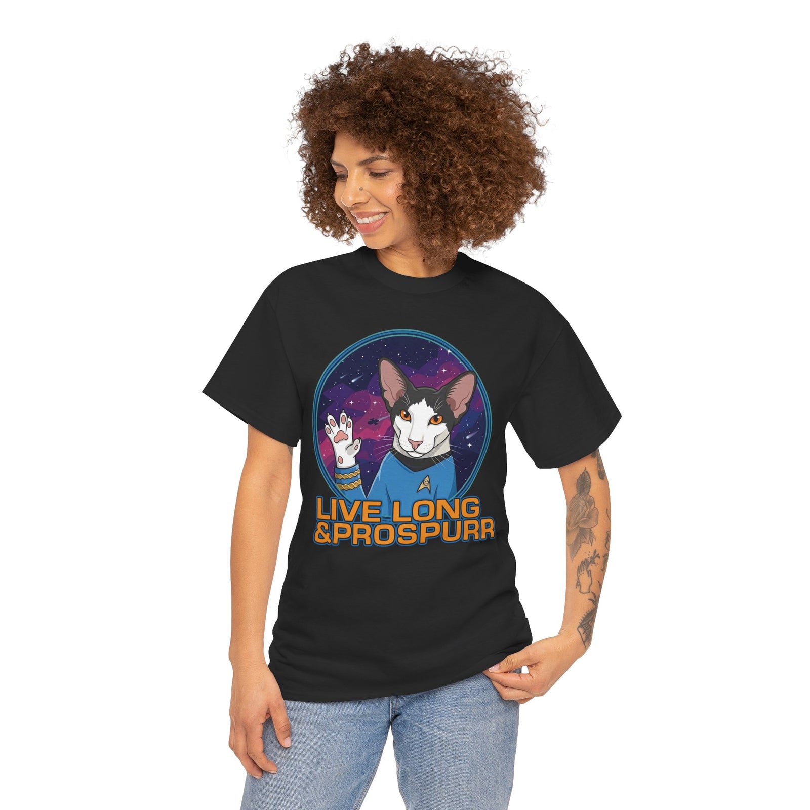 Sci‑Fi Cat 'Live Long Prospurr' T-Shirt