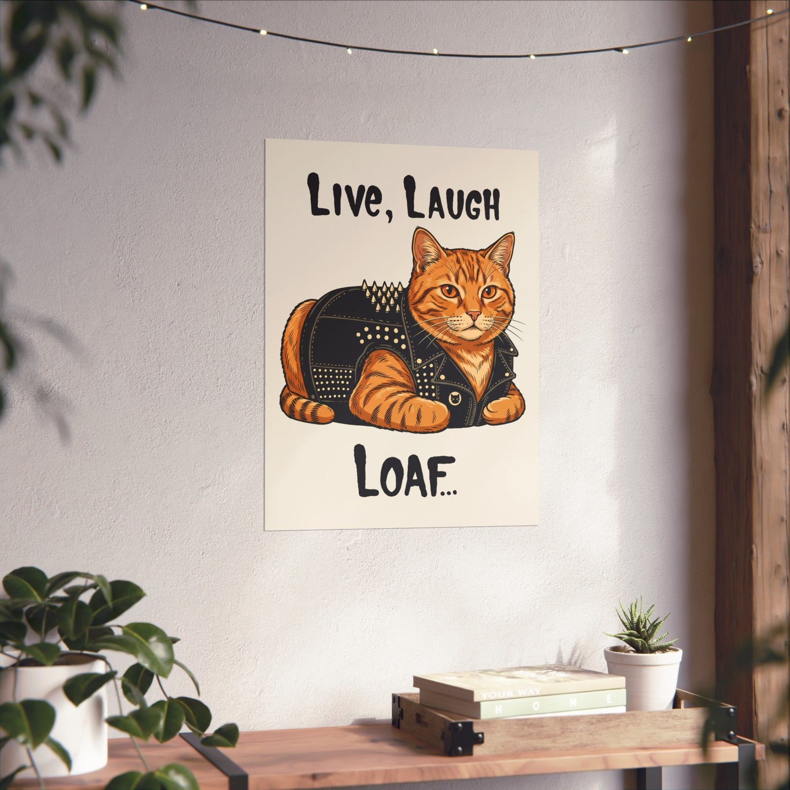 "Live, Laugh, Loaf" Punk Rock Orange Cat Poster