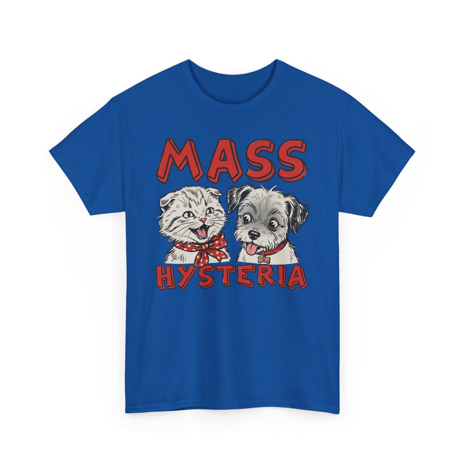 Cat & Dog Mass Hysteria Tee Funny Puppy & Kitten Line Art T-Shirt