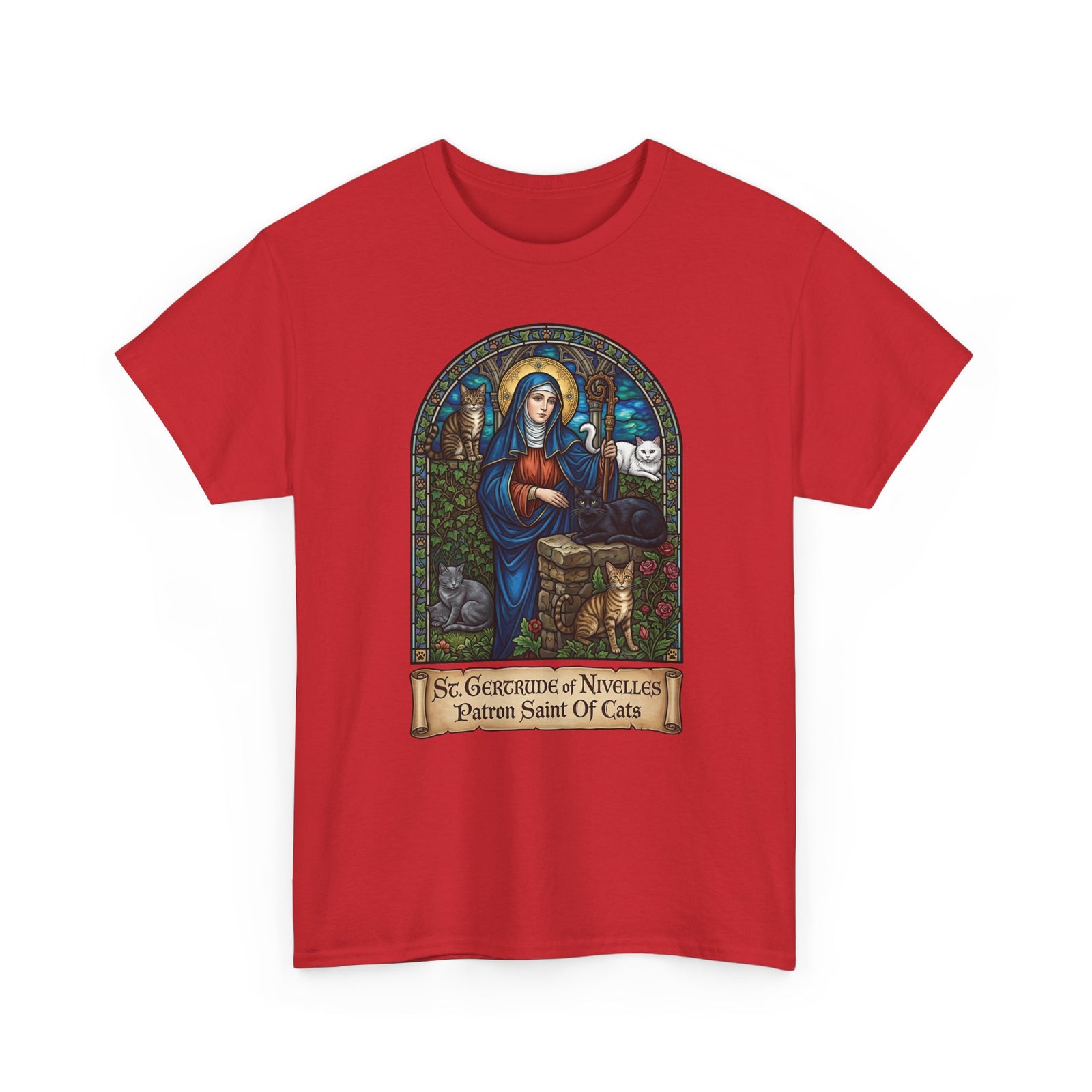 Saint Gertrude of Nivelles Cat Patron T-Shirt — Patron Saint of Cats Tee