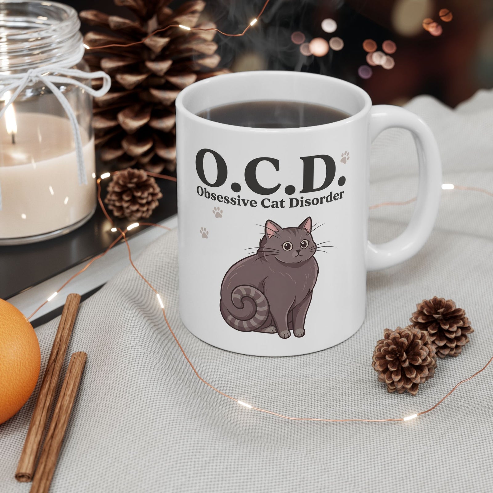 Obsessive Cat Disorder Ceramic Mug — O.C.D. Cat Lover Mug