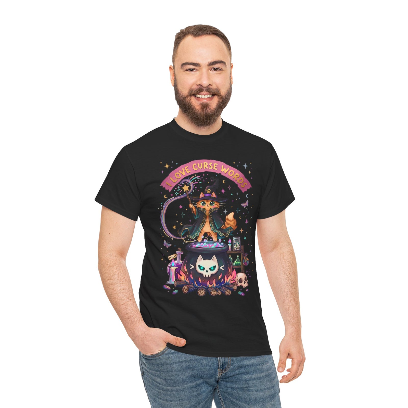 I Love Curse Words Wizard Cat T-Shirt — Cute Witchy Cauldron Tee