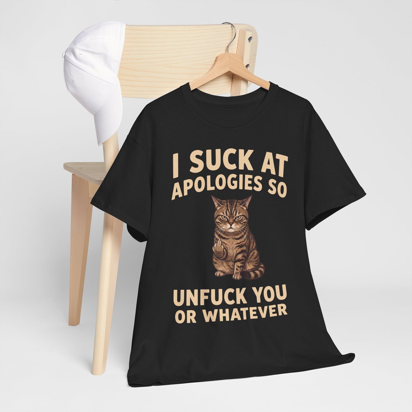 I Suck At Apologies So Unfuck You Or Whatever T-Shirt — Funny Grumpy Cat Middle Finger Tee