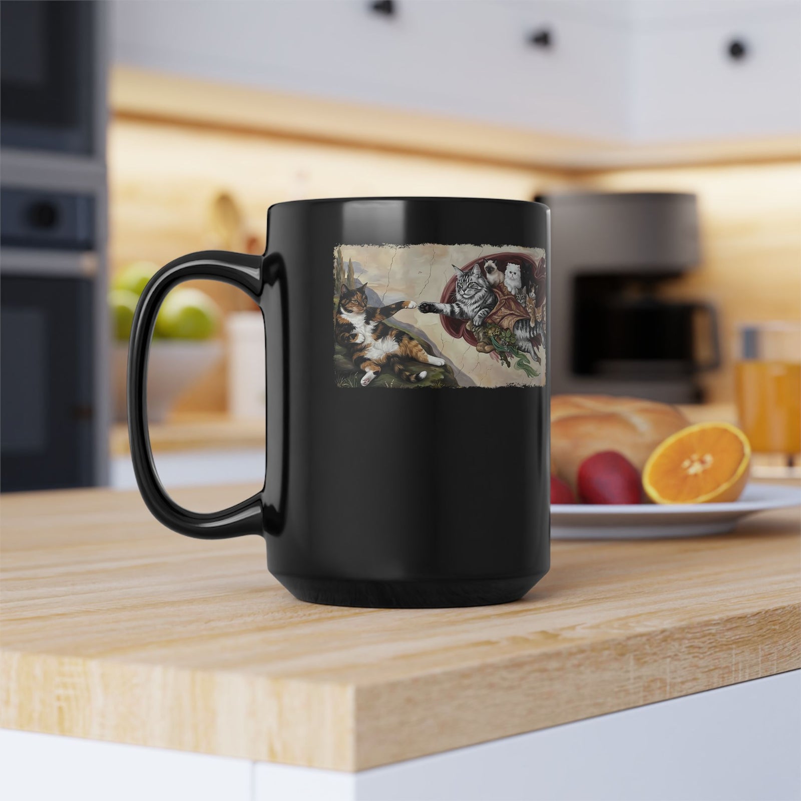 The Creation of Adam Cats Black Mug