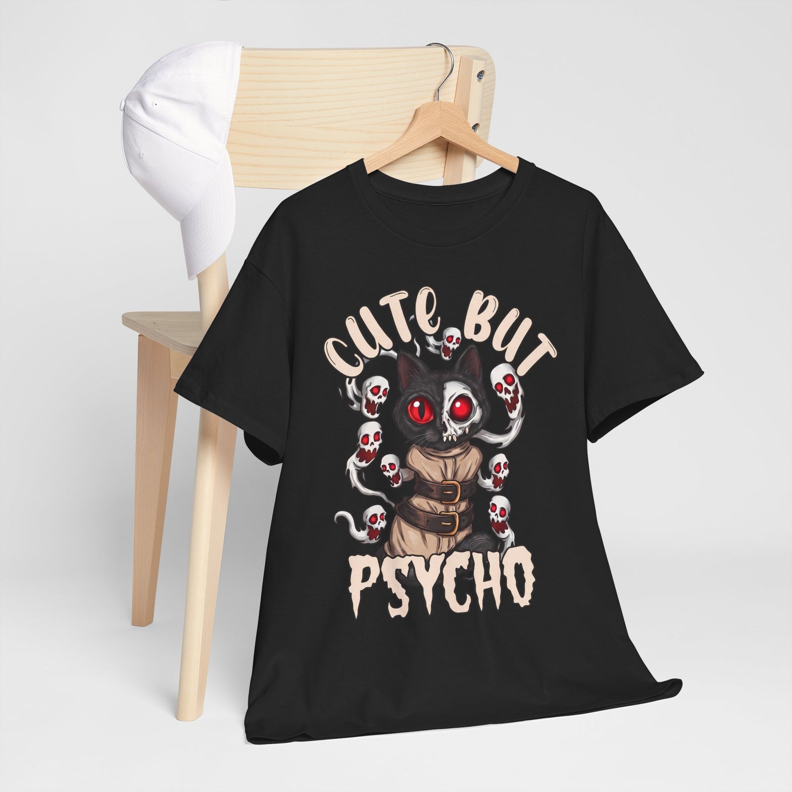 Cute But Psycho T-Shirt — Funny Straightjacket Black Cat Horror Tee