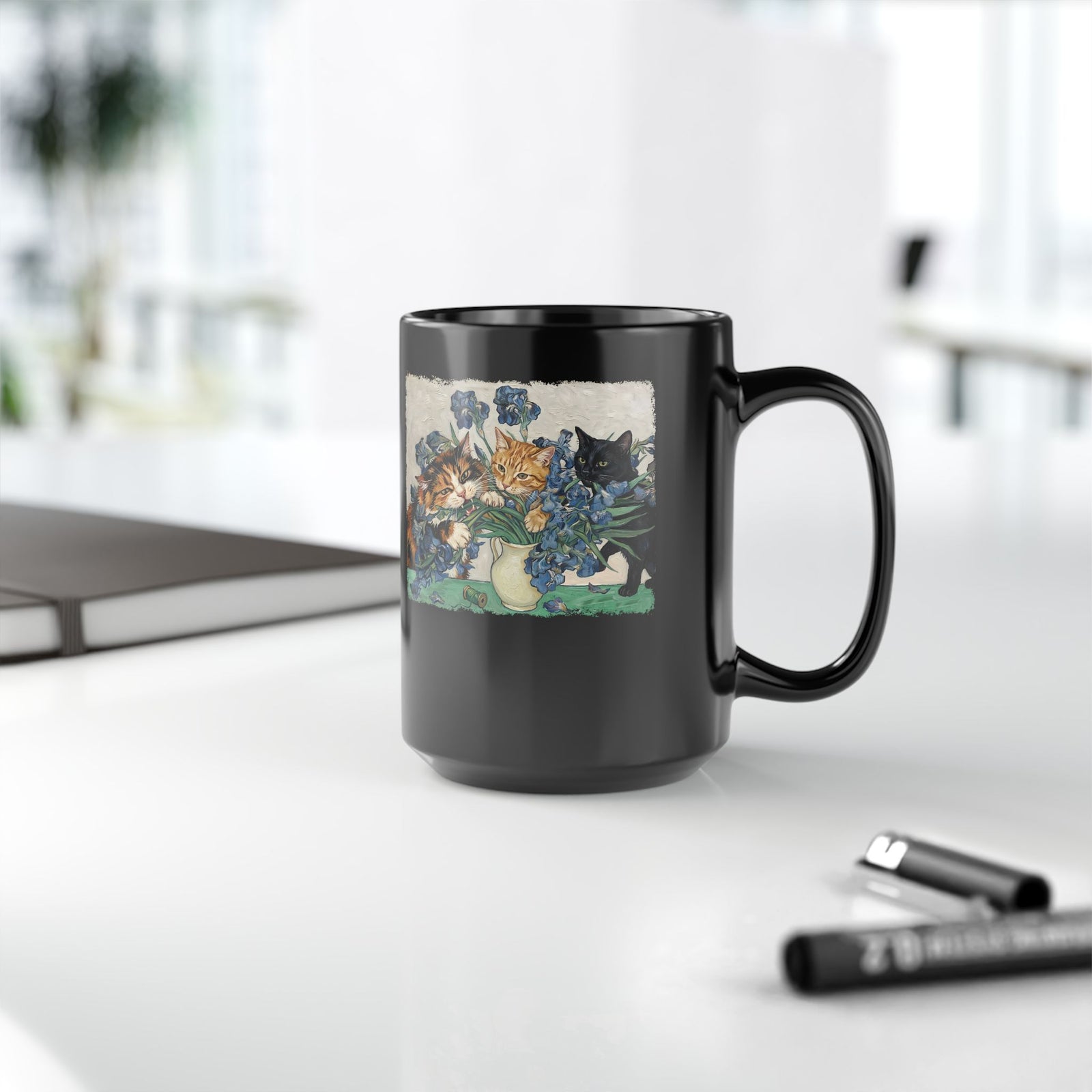 Cats and Masterpiece Black Mug