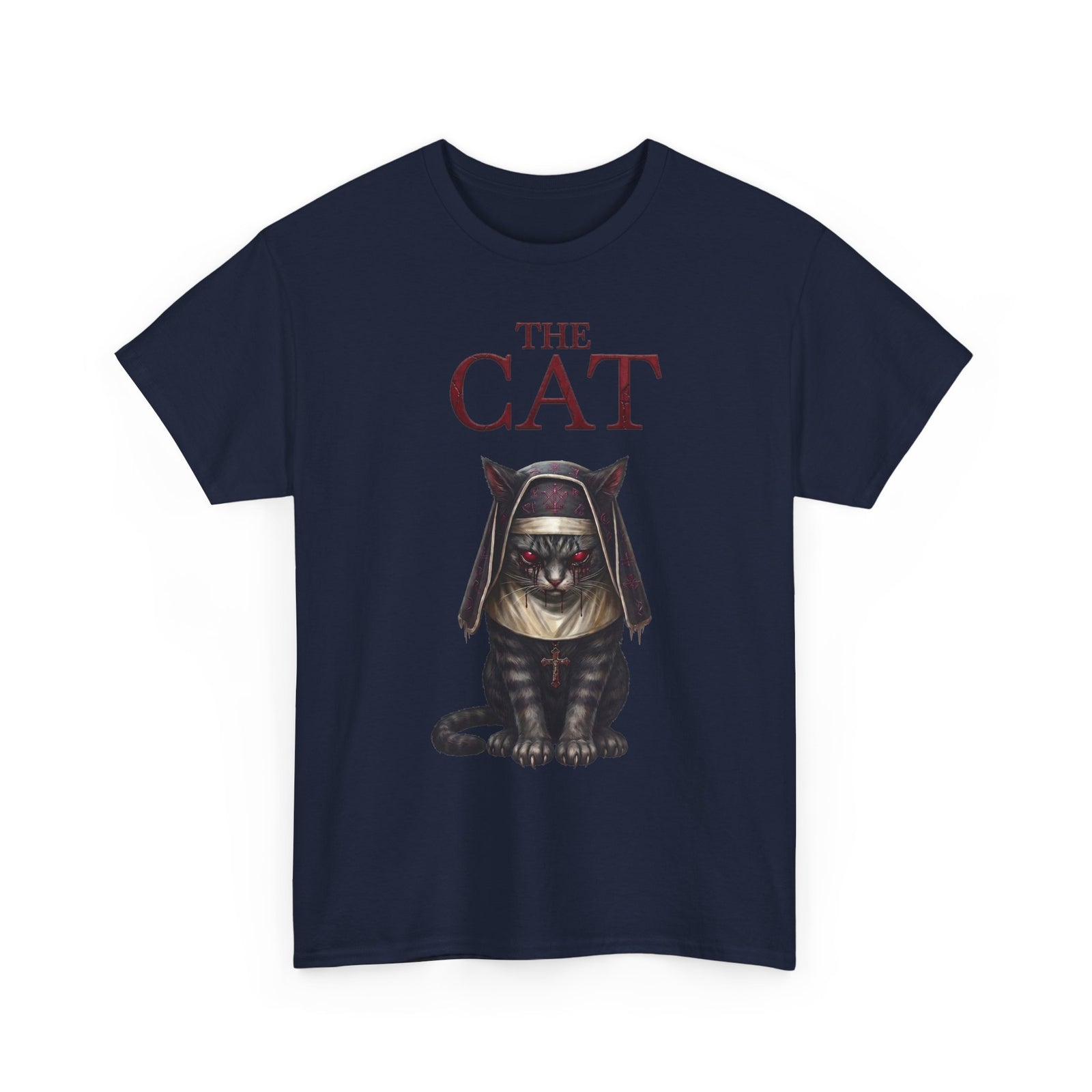 The Cat Horror Movie Parody T-Shirt — Demonic Nun Tabby Cat Tee