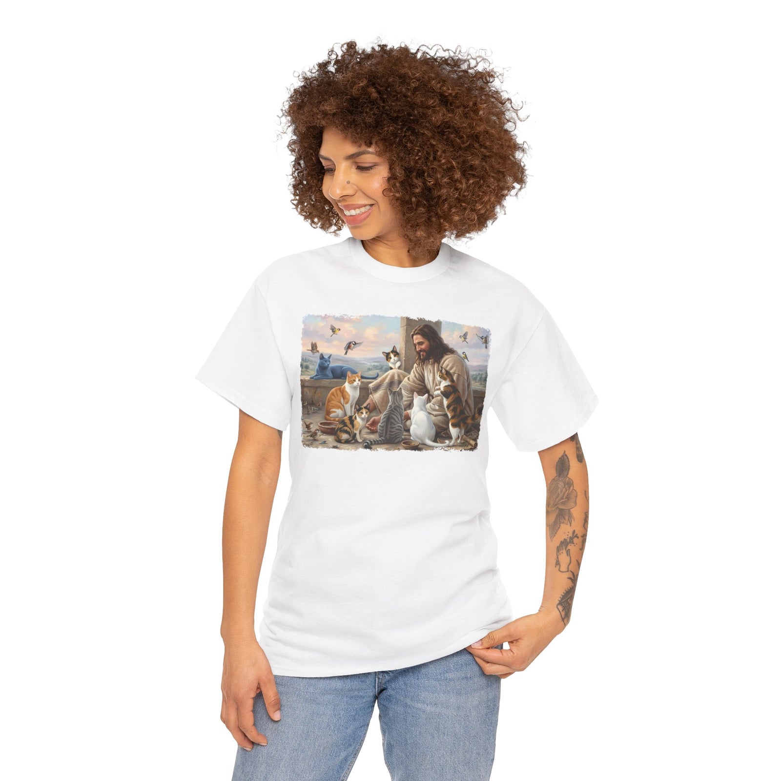 Jesus Surrounded by Cats T-Shirt — Religious Cat Lover Tee