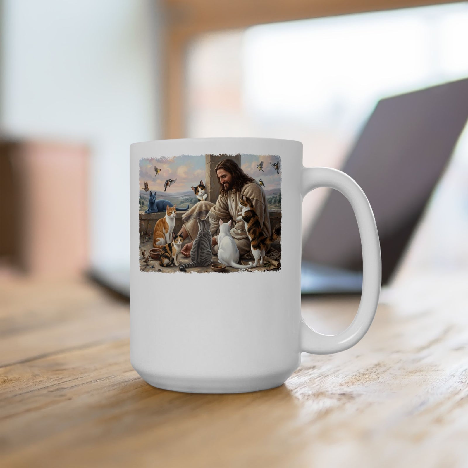 Jesus Surrounded by Cats Ceramic Mug — Religious Cat Lover Mug