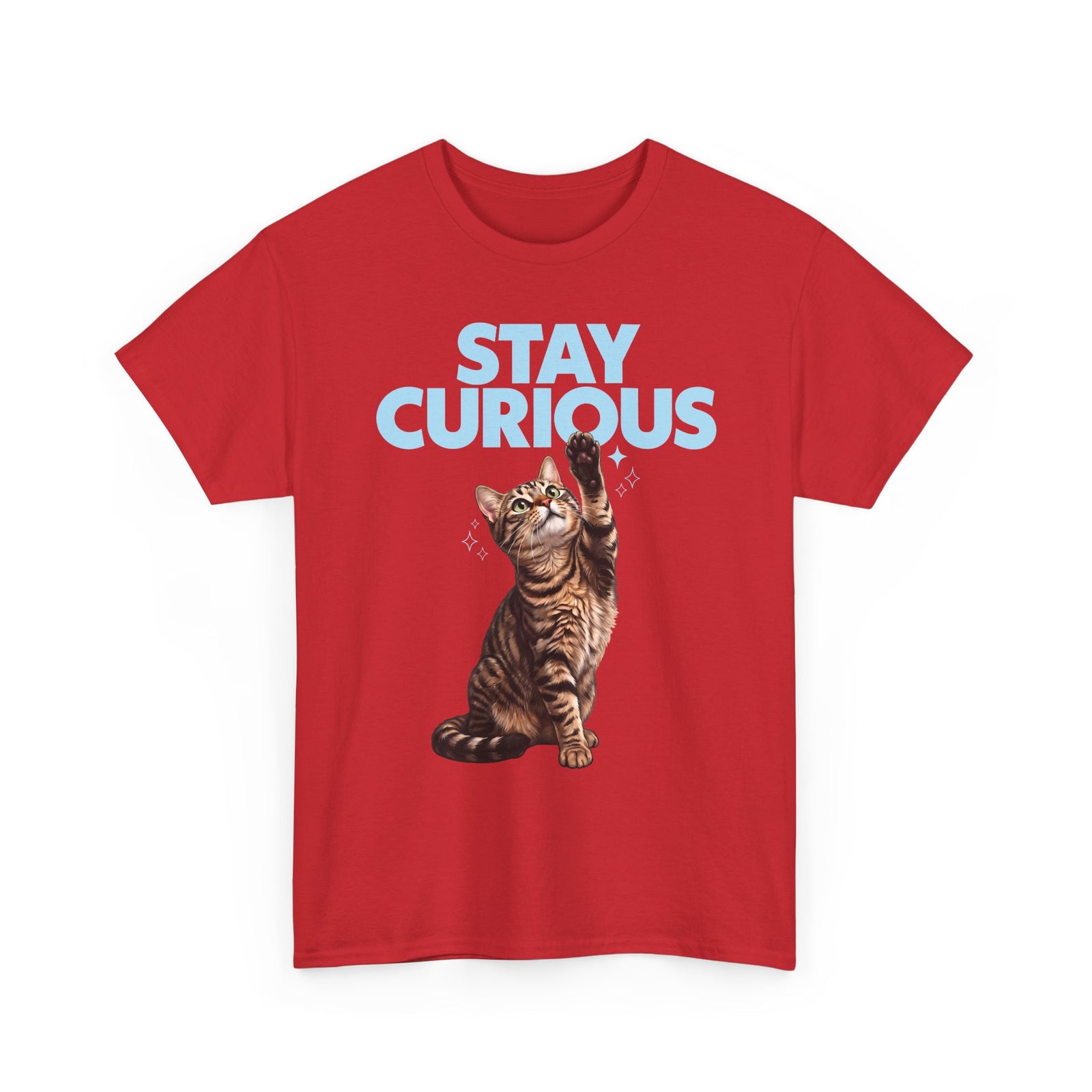 Stay Curious Tabby Cat T-Shirt — Cute Reaching Feline Graphic Tee