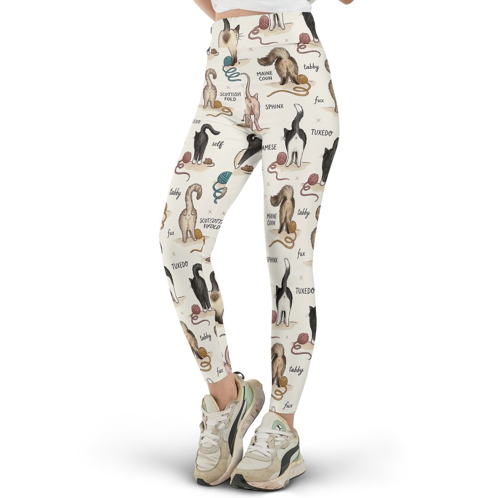 Funny Cat Butts Breed Chart Full Print Legging - - 2