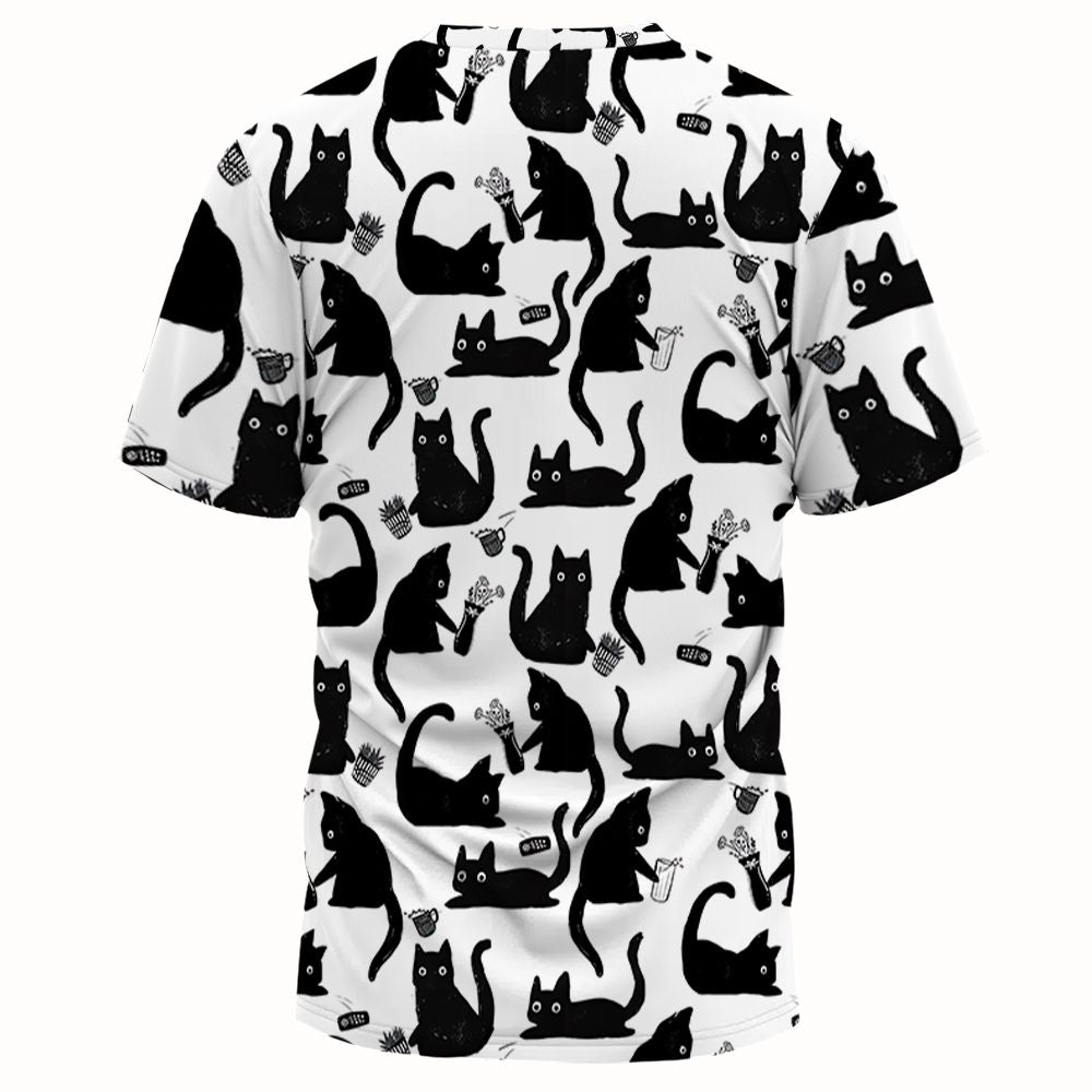 Mischievous Black Cat Pattern Full Print Unisex T-Shirt - - 2