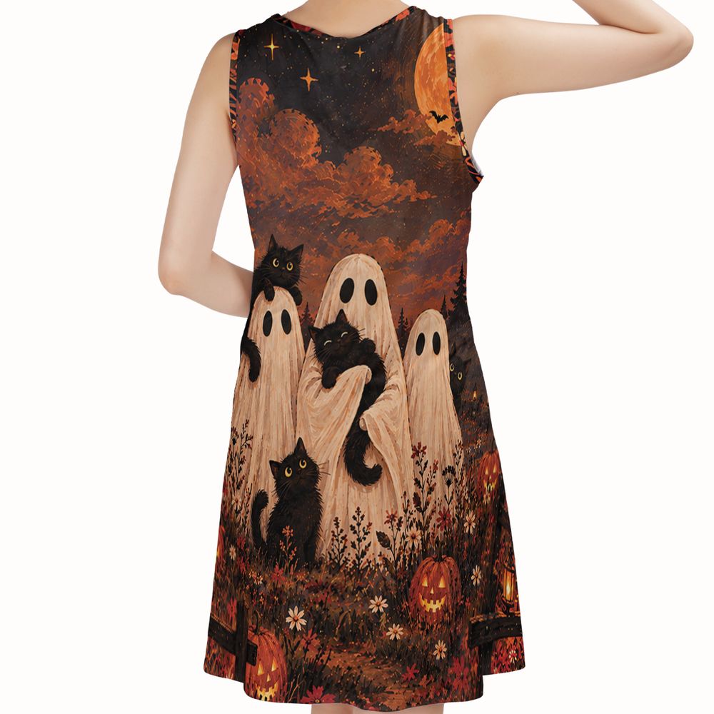 Black Cats and Ghost Halloween Night - - 2