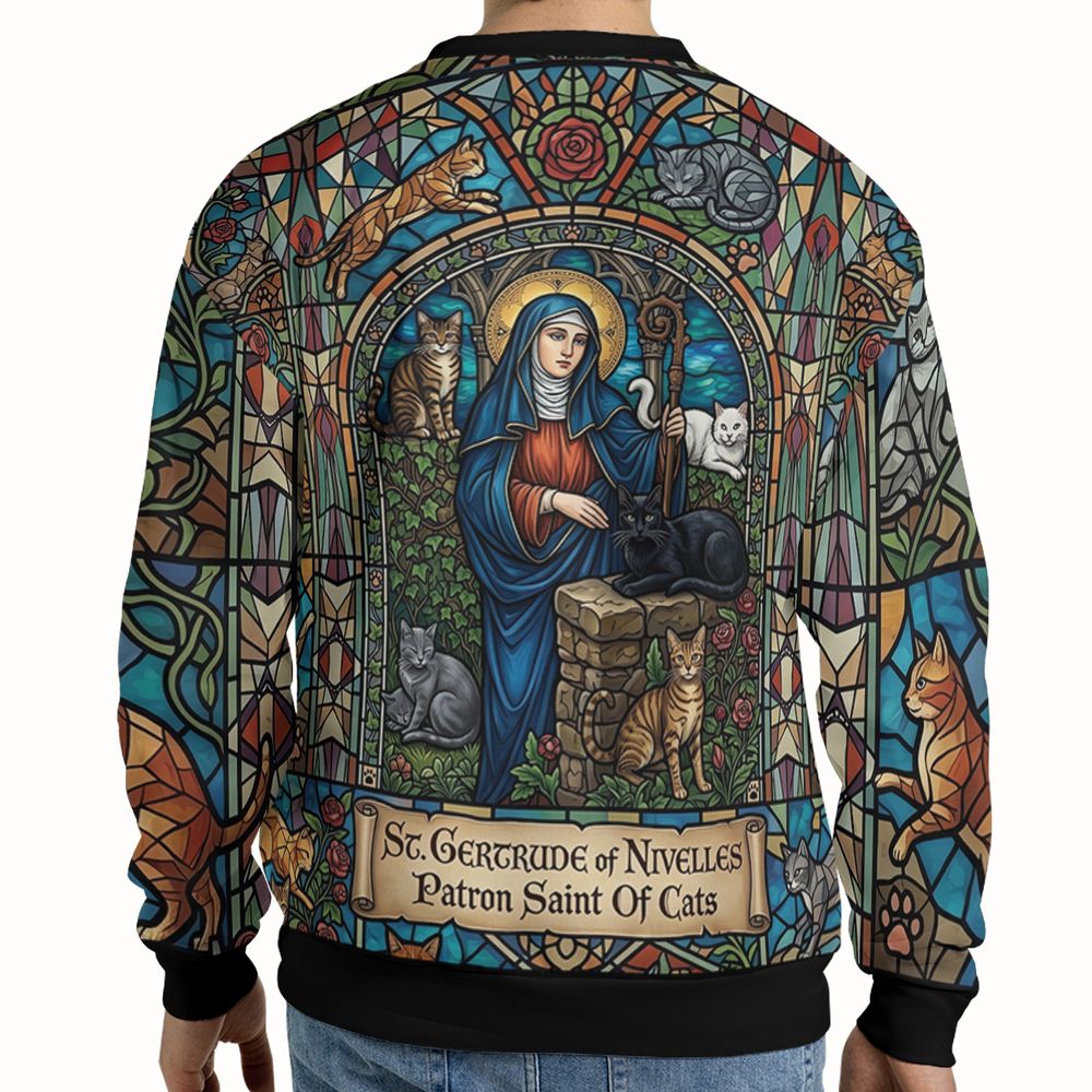 Patron Saint of Cats Stained Glass Full Print Sweatshirt - - 2