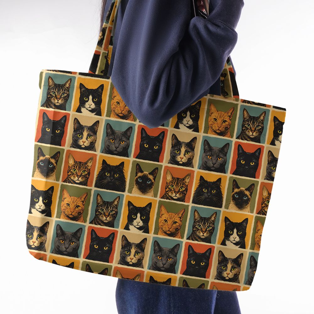 Retro Cat portrait Large Tote Bag - - 2