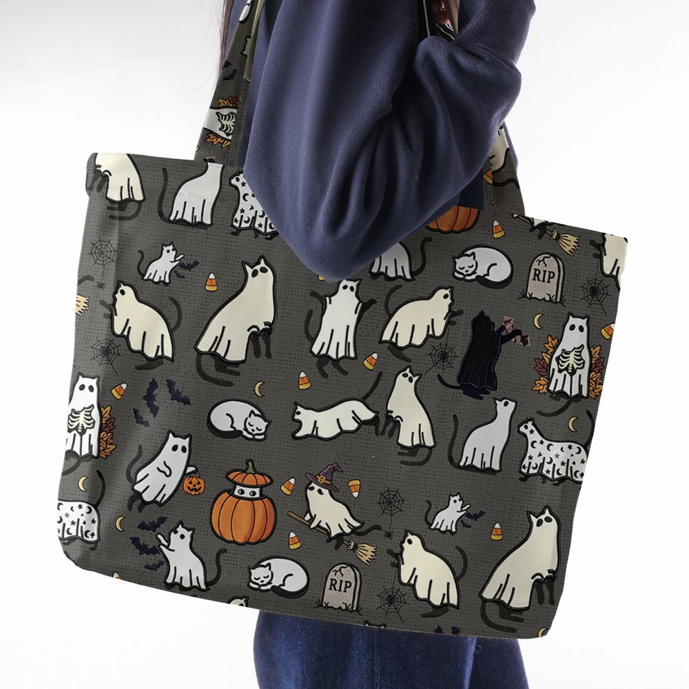 Cat Ghost Large Tote Bag - - 2