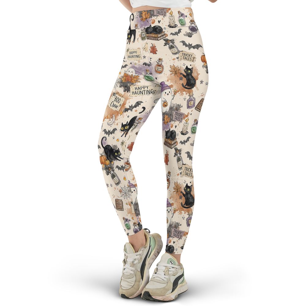 Happy Haunting Black Cat & Potion Spooky Full Print Legging - - 2