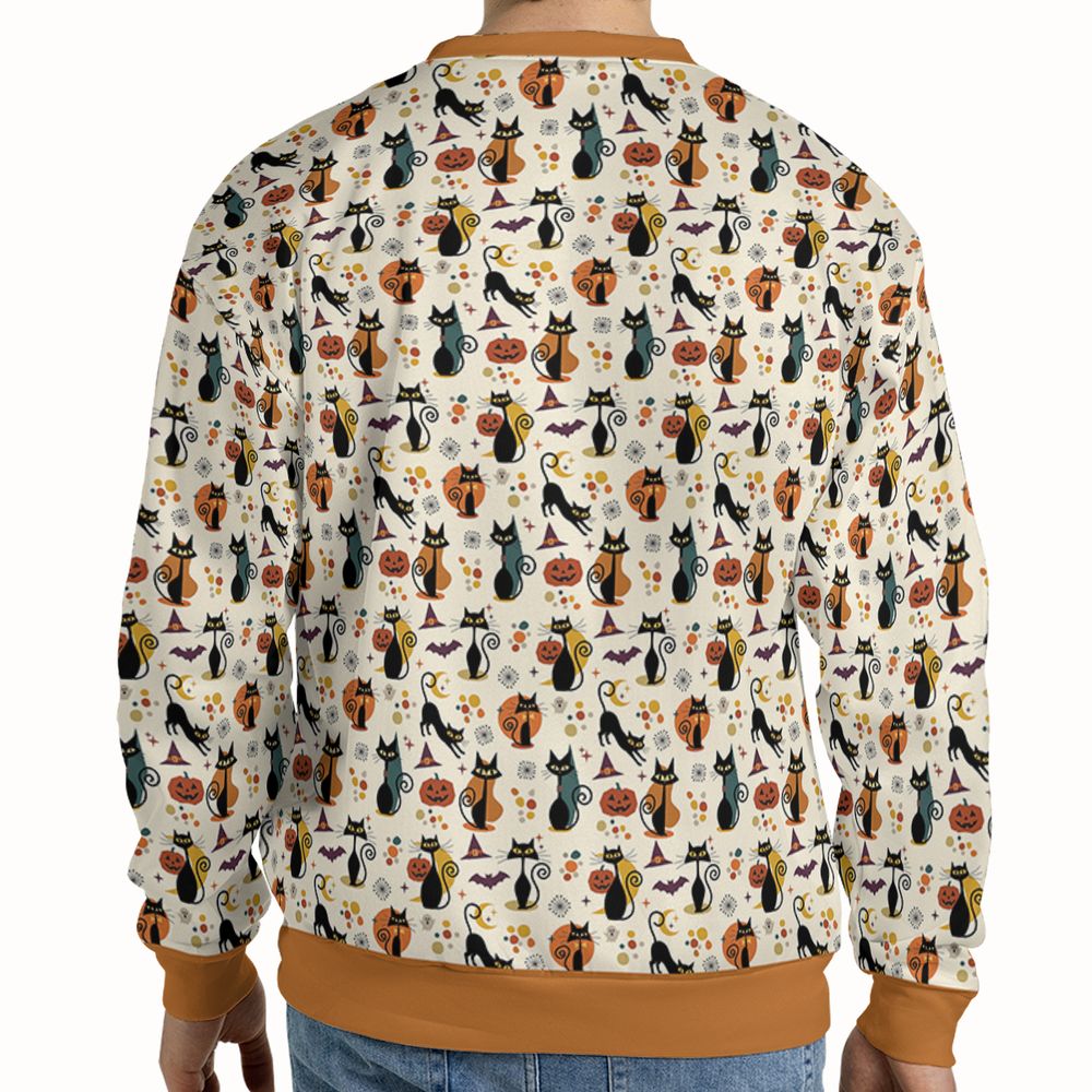 Mid Century Atomic Black Cats Full Print Sweatshirt - - 2