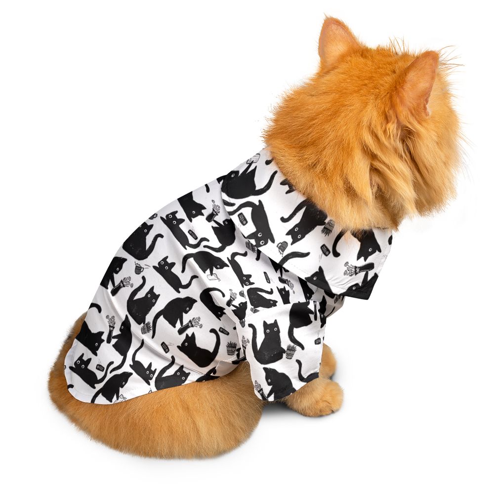 Mischievous Black Cat Pattern Pet Hawaiian Shirt - - 2