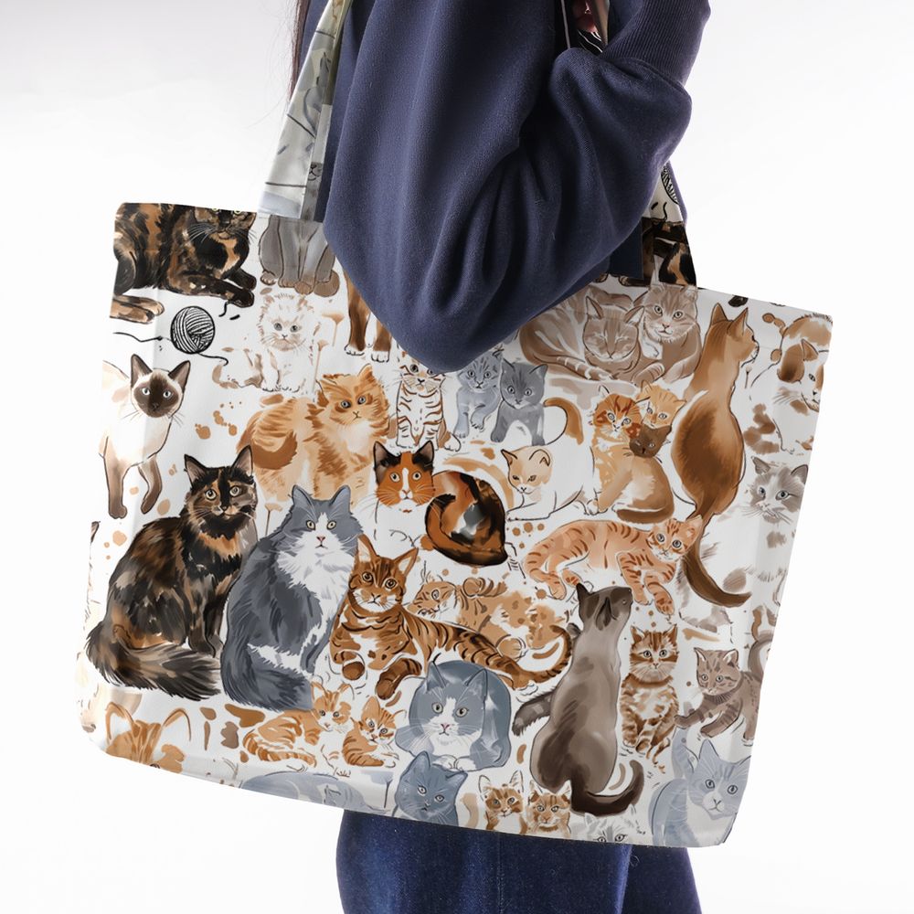 Watercolor cat Large Tote Bag - - 2