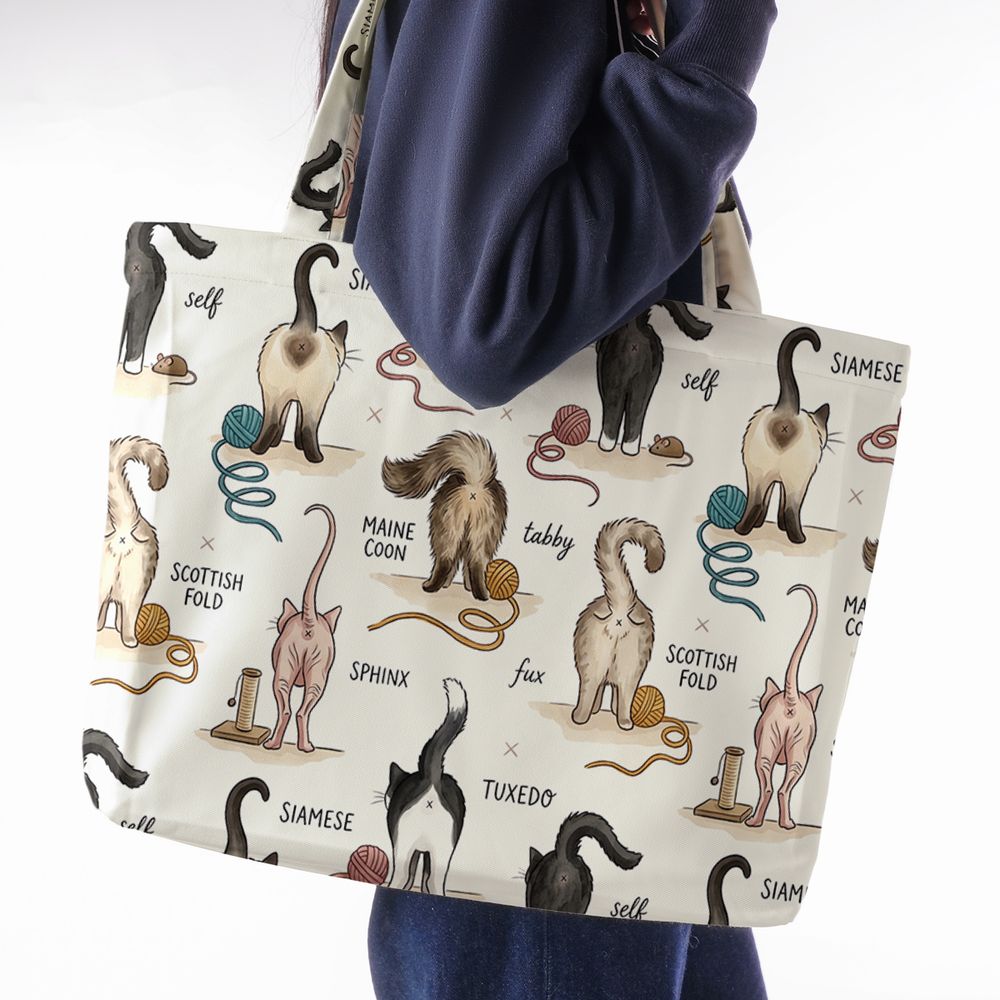Funny Cat Butts Breed Chart Large Tote Bag - - 2