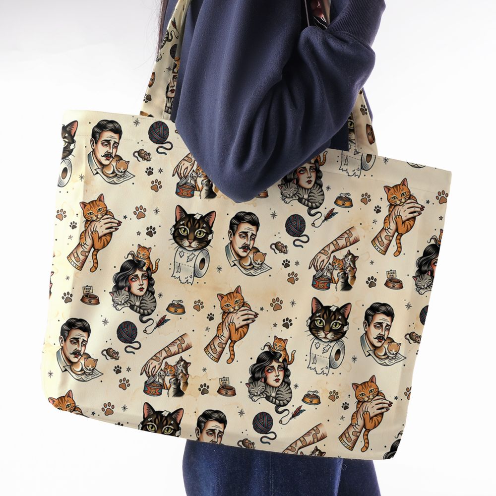 Cat Mom Cat Dad Large Tote Bag - - 2