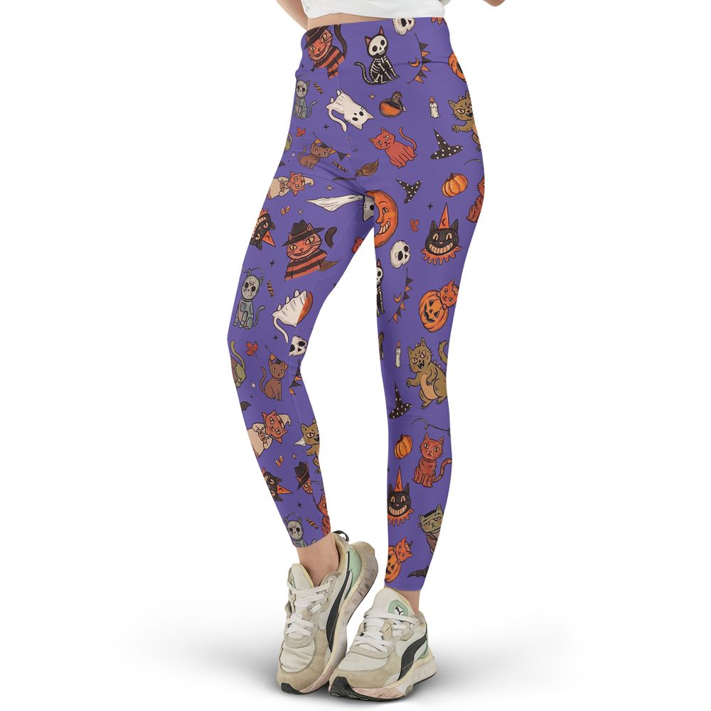 Retro Halloween Cats Purple - - 2