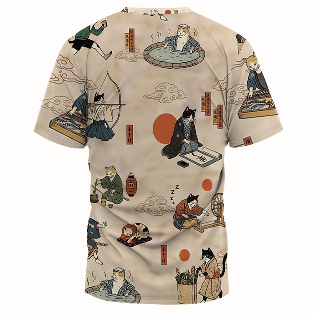Ukiyo-e cat Full Print Unisex T-Shirt - - 2