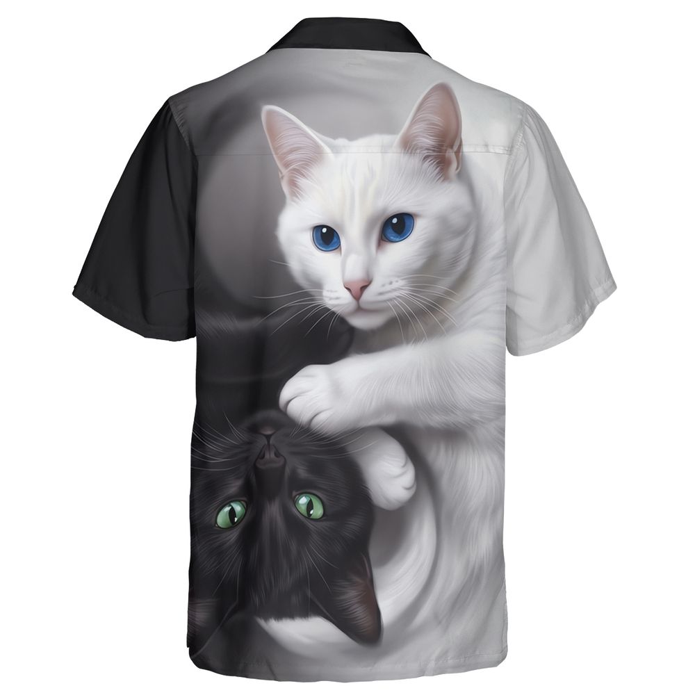 Yin Yang Black Cat and White Cat Hawaiian Shirt - - 2
